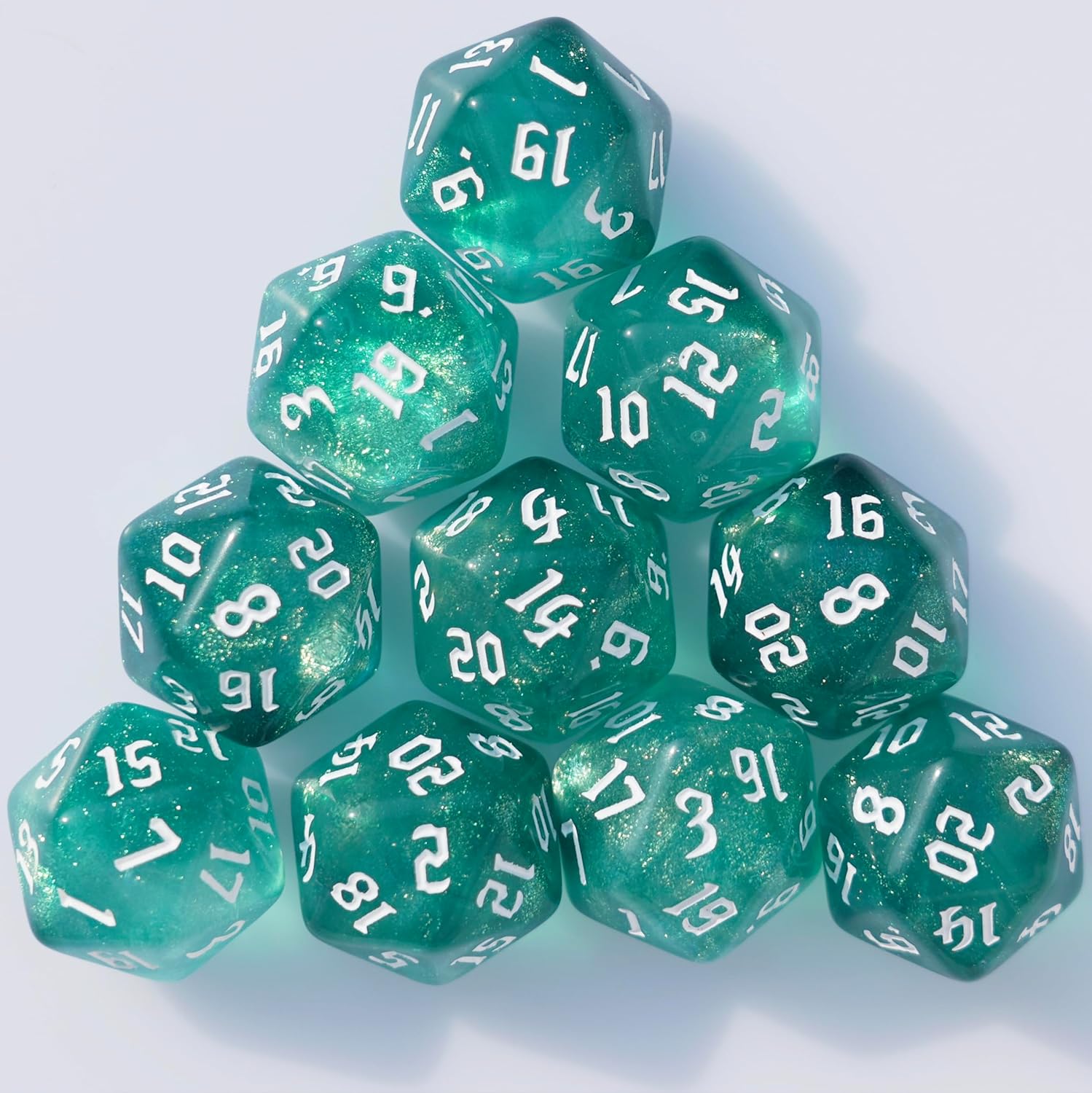 10PCs D20 Polyhedral Dice Set 22mm for DND RPG MTG Dungeons and Dragons Dice (Cyan)