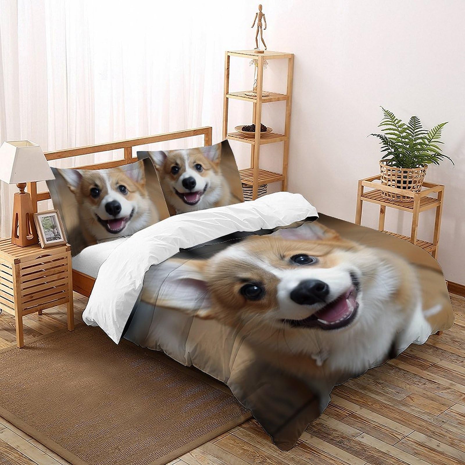 Parure de lit Corgi imprimée anti-plis en microfibre douce avec fermeture éclair invisible