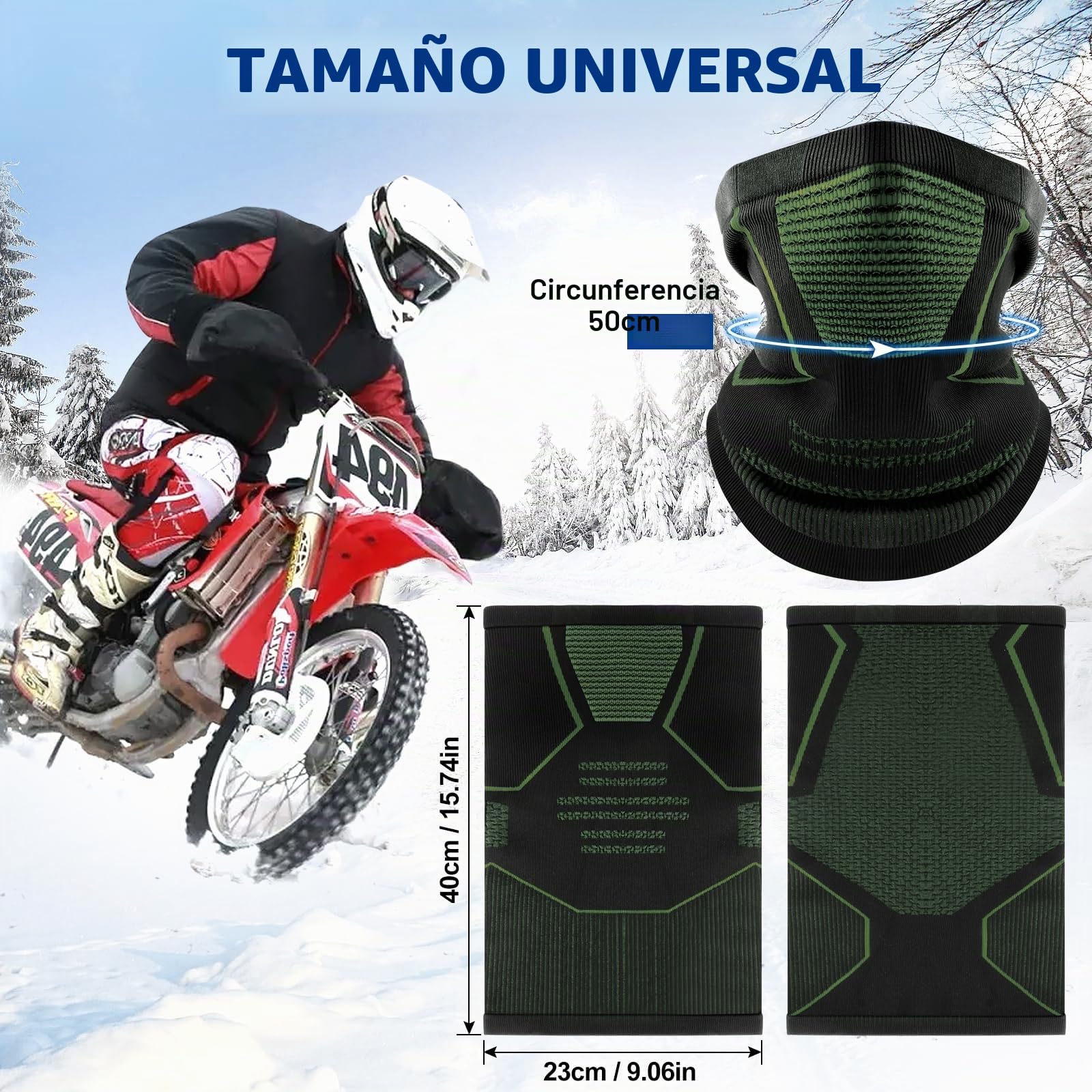 Pasamontañas Moto Braga Cuello Hombre Mujer Balaclava Moto Bufanda De Invierno Térmica Transpirable Sotocasco Moto Balaclava Invierno Para Running Motocicleta Bicicleta,Verde