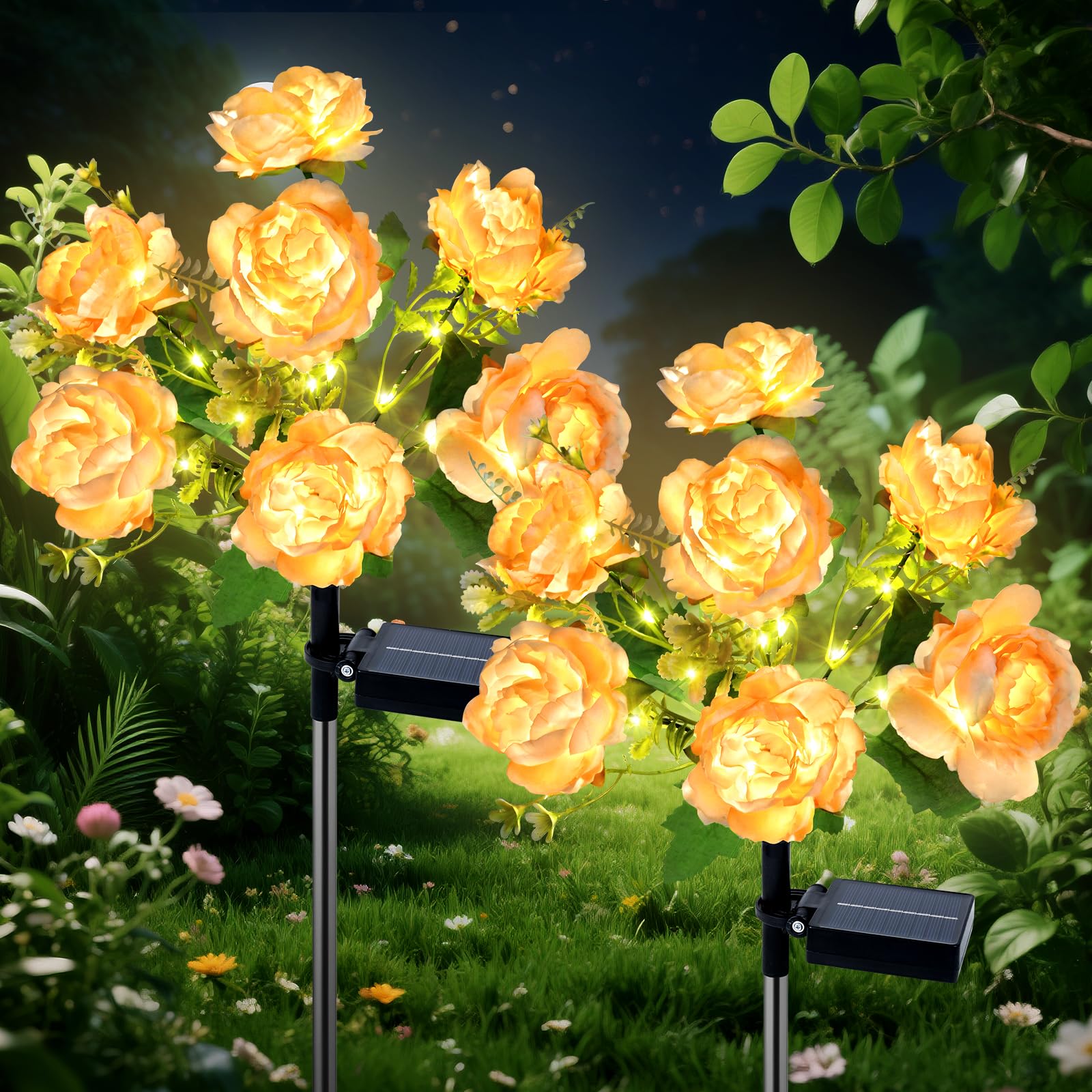 Ninonly Solarlampen für Außen Garten, 2 Stück Pfingstrosen mit Warmweiß LED, 8 Modi Solarleuchten Draußen, Wasserdicht Blumen Gartenlampen Outdoor, Garten Deko für Yard Rasen Terrasse Weihnachten