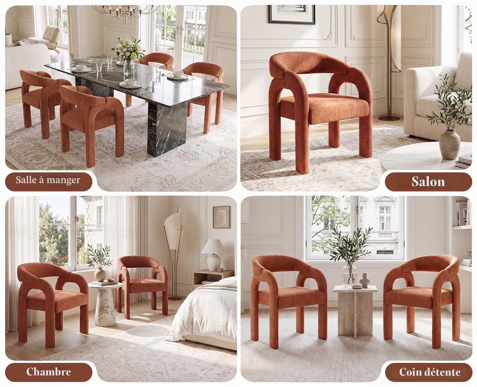 Ya-Home Chaise de Salle à Manger en Chenille Lot de 2 Coussin Epais, Orange