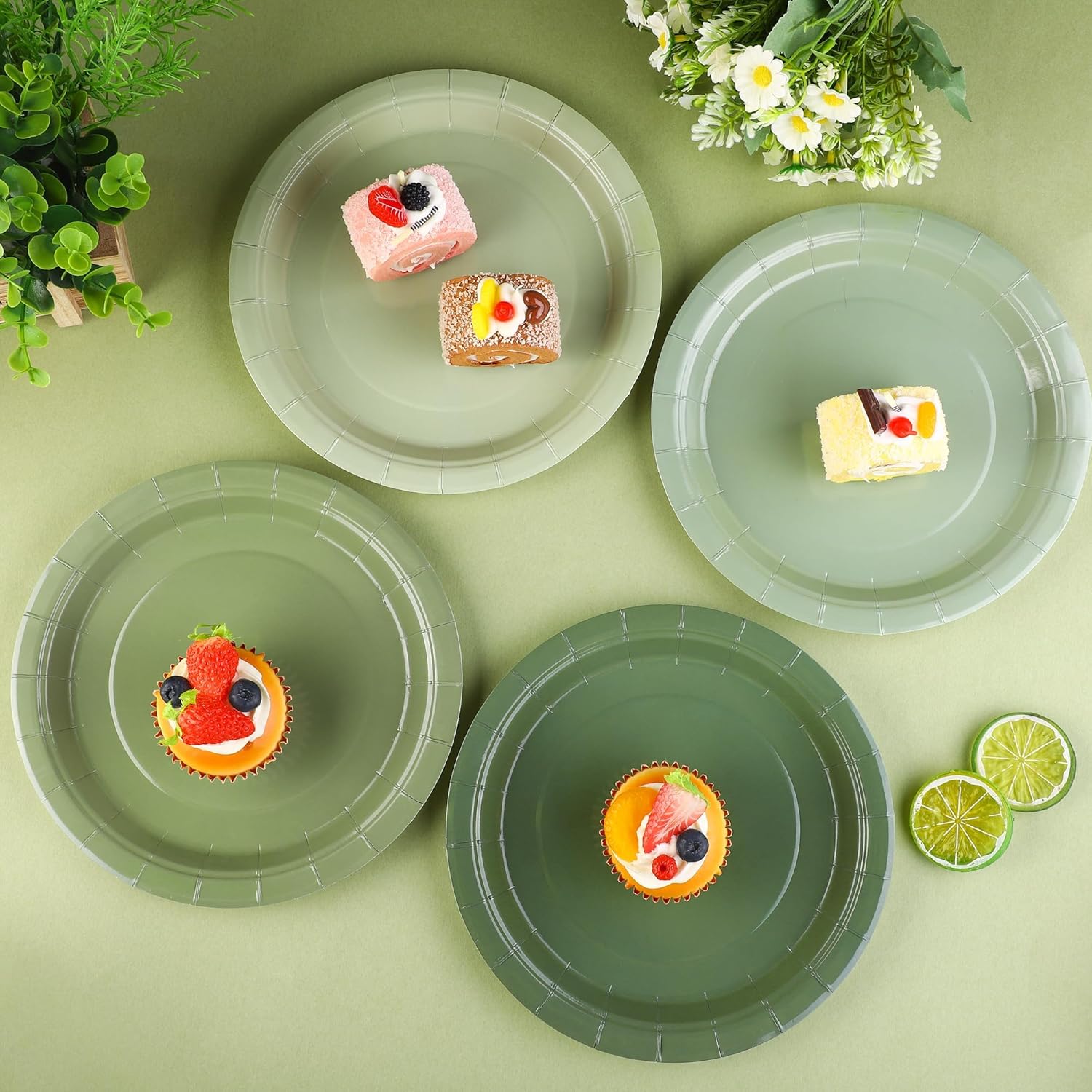 Kochorie 60 Pieces Sage Green Disposable Paper Plates 9 Inch Heavy Duty Dinner Plates, Solid Color, Table Decorations Party Supplies for Birthdays, Weddings, Daily Use - Image 4