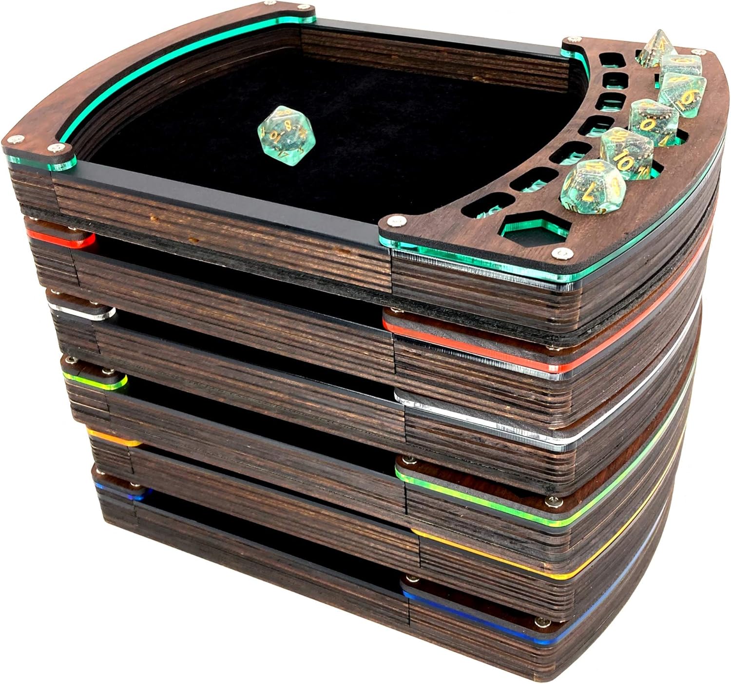 C4Labs Display Dice Tray with Genuine Walnut Top – Laser Lime - Rustic Vegan Leather
