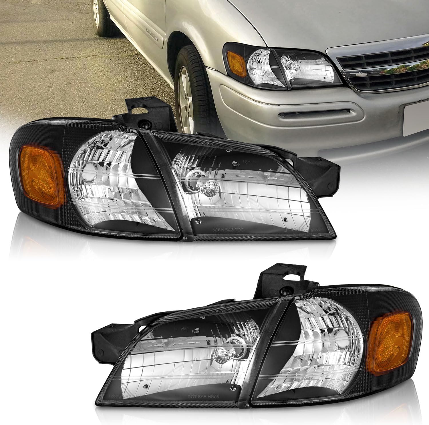 WEELMOTO Headlights for 1997-2005 Chevy Venture, 97-04 Oldsmobile Silhouette, 97-99 Pontiac Trans Sport, 99-05 Pontiac Montana Headlight Assembly Replacement Black Housing