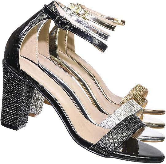 rhinestone chunky heel shoes