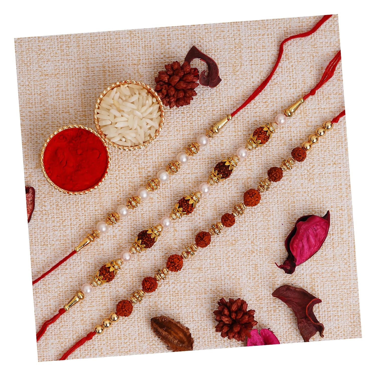 eCraftIndia Set of 3 Pearl, Diamond, Rudraksha Designer Rakhis with Roli Chawal Pack - Rakhi for Brother, Bhaiya, Bhai (B0B5DLD7R4) Amazon Price History, Amazon Price Tracker