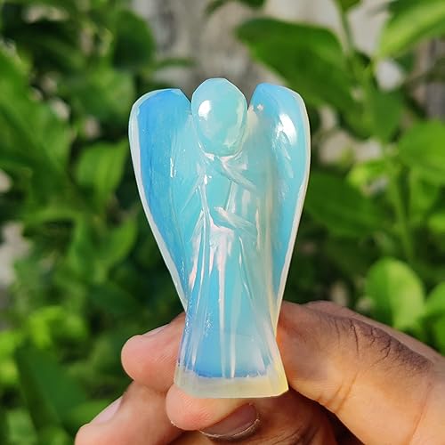 Miniatura 7 de 2 inches Natural Gemstone Guardian Angel Hand Curved  15 Choices  Gemstones Crystal Prayer Angel  Home Protection  Pocket Crystal Angel (Opalite +