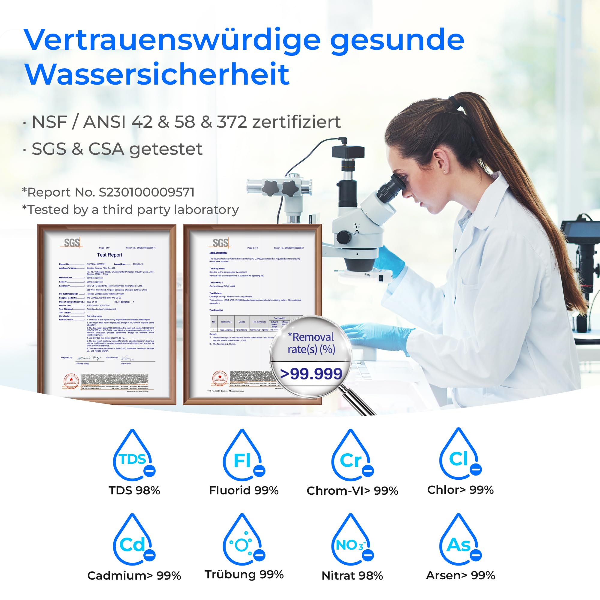 Waterdrop G3P600 Umkehrosmoseanlage, 600 GPD, 8000 Liters, Entkalkungsanlage RO System unter der Spüle, Reduziert TDS, 2:1 Rein zum Abfluss, Intelligenter LED-Wasserhahn