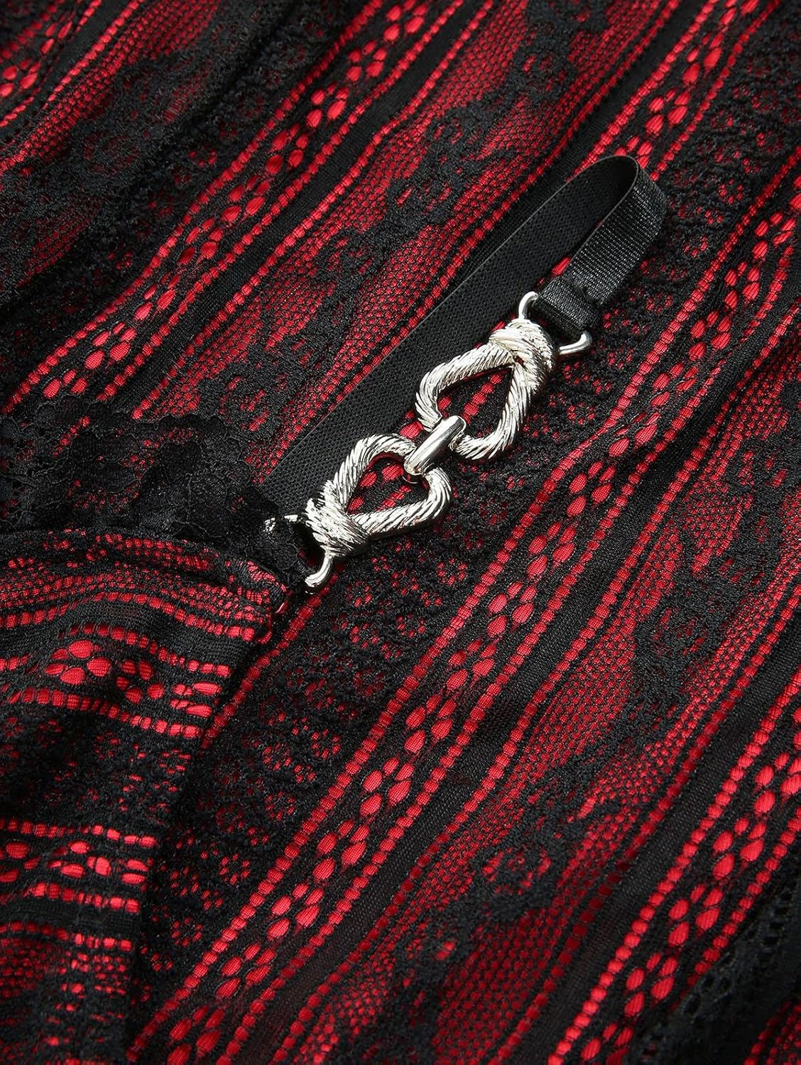 DRESSFO Women Gothic Lace Overlay Cami Dress Surplice A-Line Sleeveless Cocktail Party Dress - Image 2