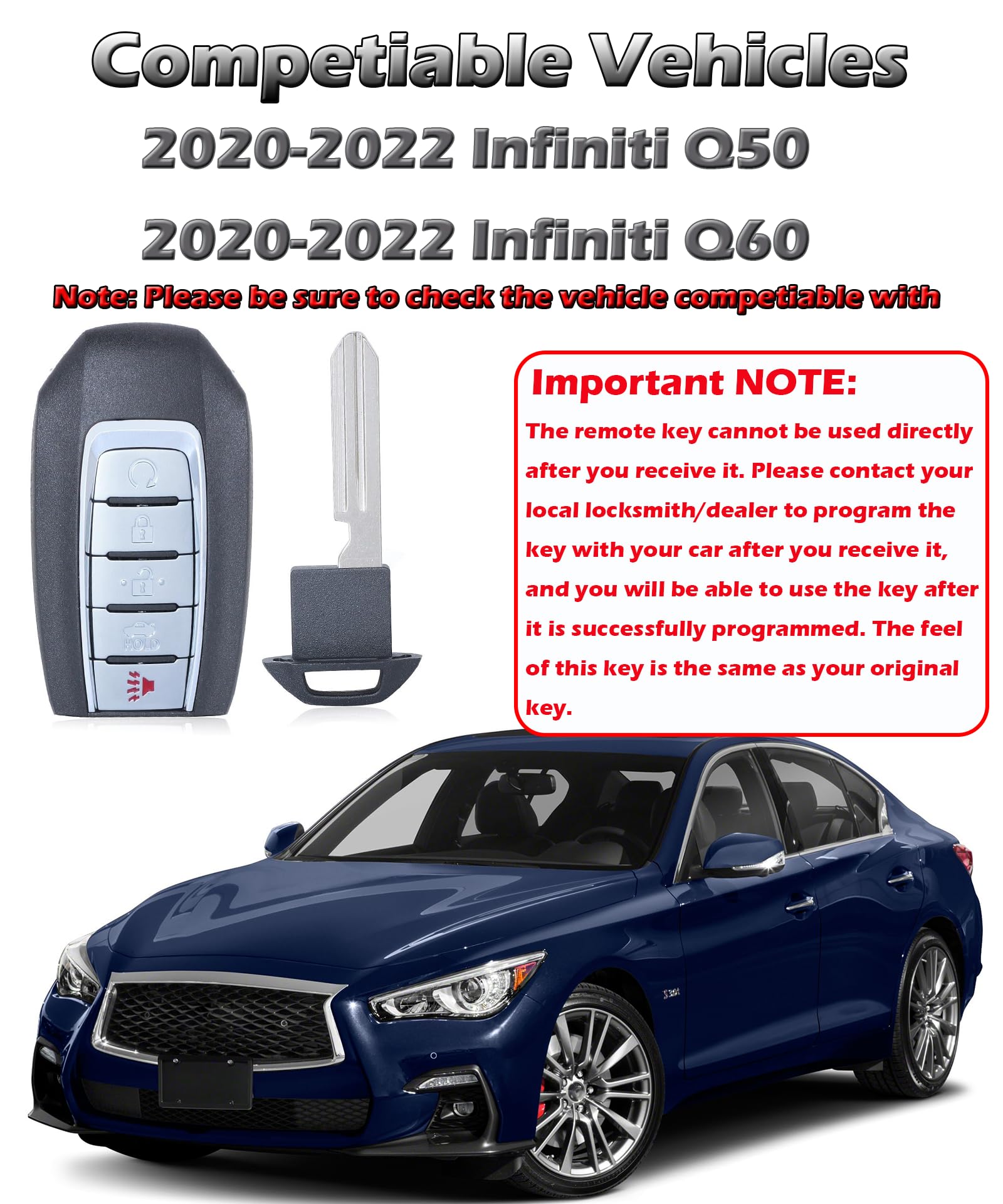 インフィニティインテリジェントキー　Q50化 Amazon.com: Smart Key Fob for Infiniti Q50 2019-2022, Alliskeys