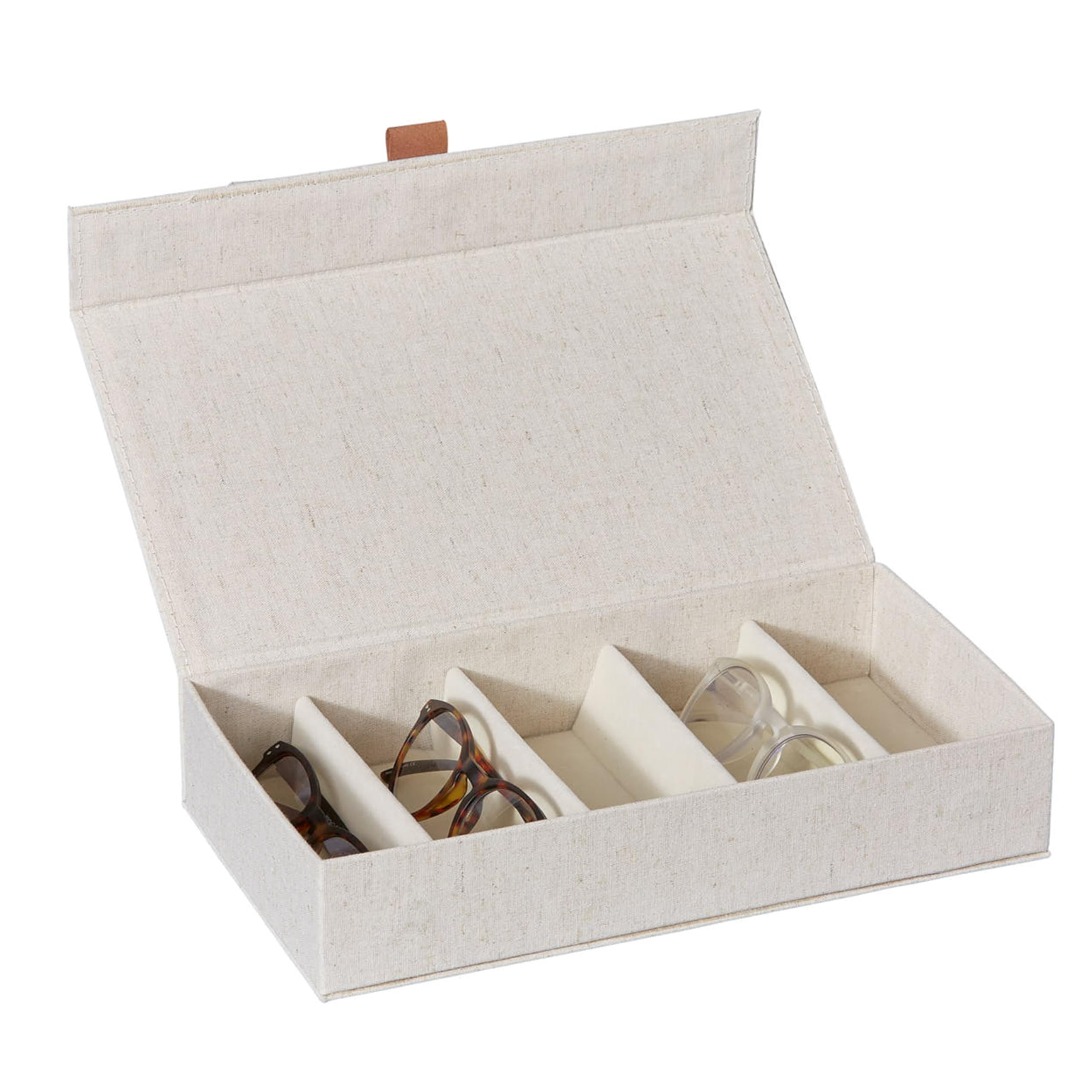LOVE IT STORE IT – Premium - Boîte à Lunettes Rangement avec Couvercle Aimanté - Range Lunettes 5 Compartiments - Rangement Lunette de Soleil - Beige - 30x17x6cm
