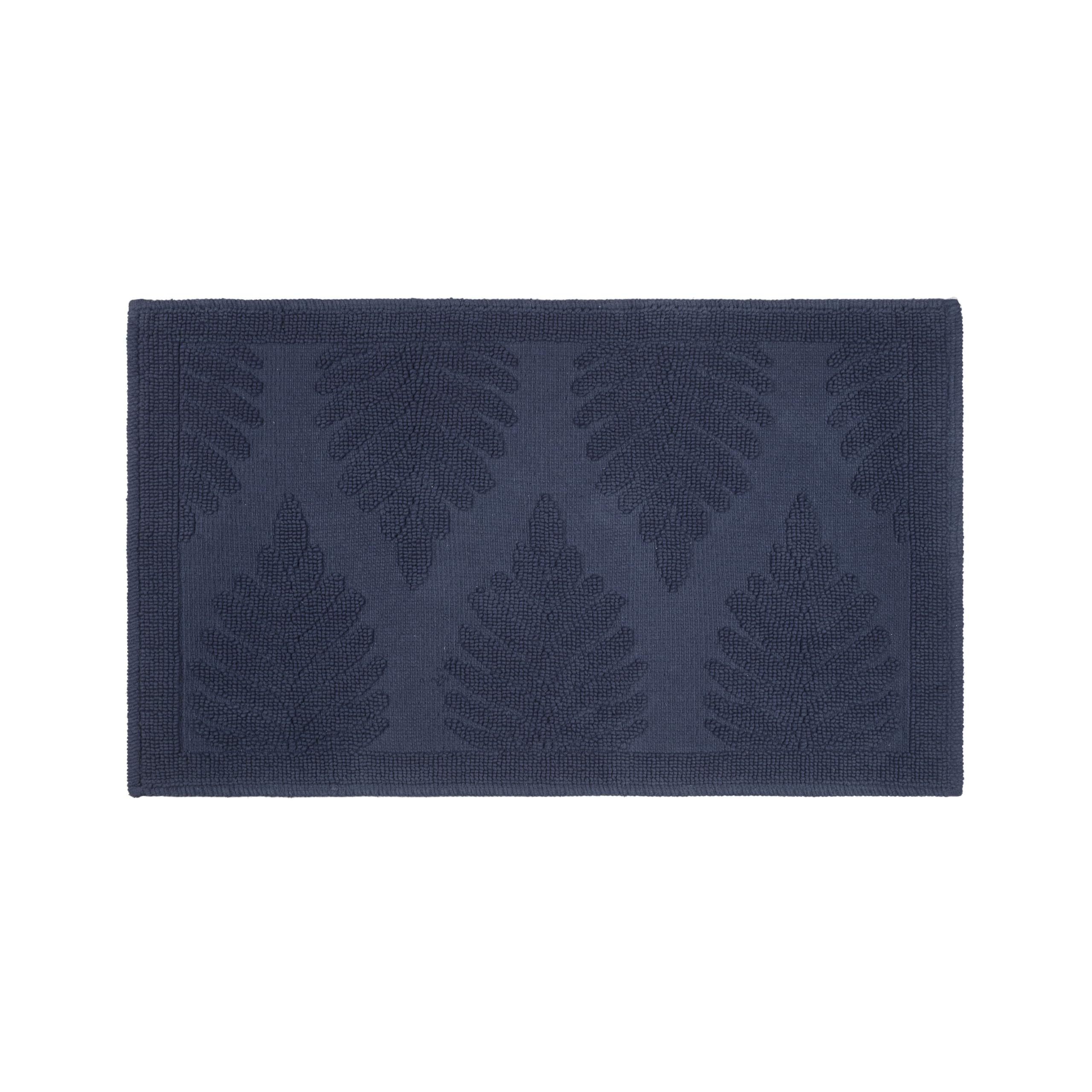 Martex Restore Fern Bath Rug - Soft and Absorbent 100% Cotton with Non-Skid Latex Backing - Sculpted Terry Jacquard Design with Fern Motif for a Spa-Inspired Bathroom - 20" x 32" - Navy
