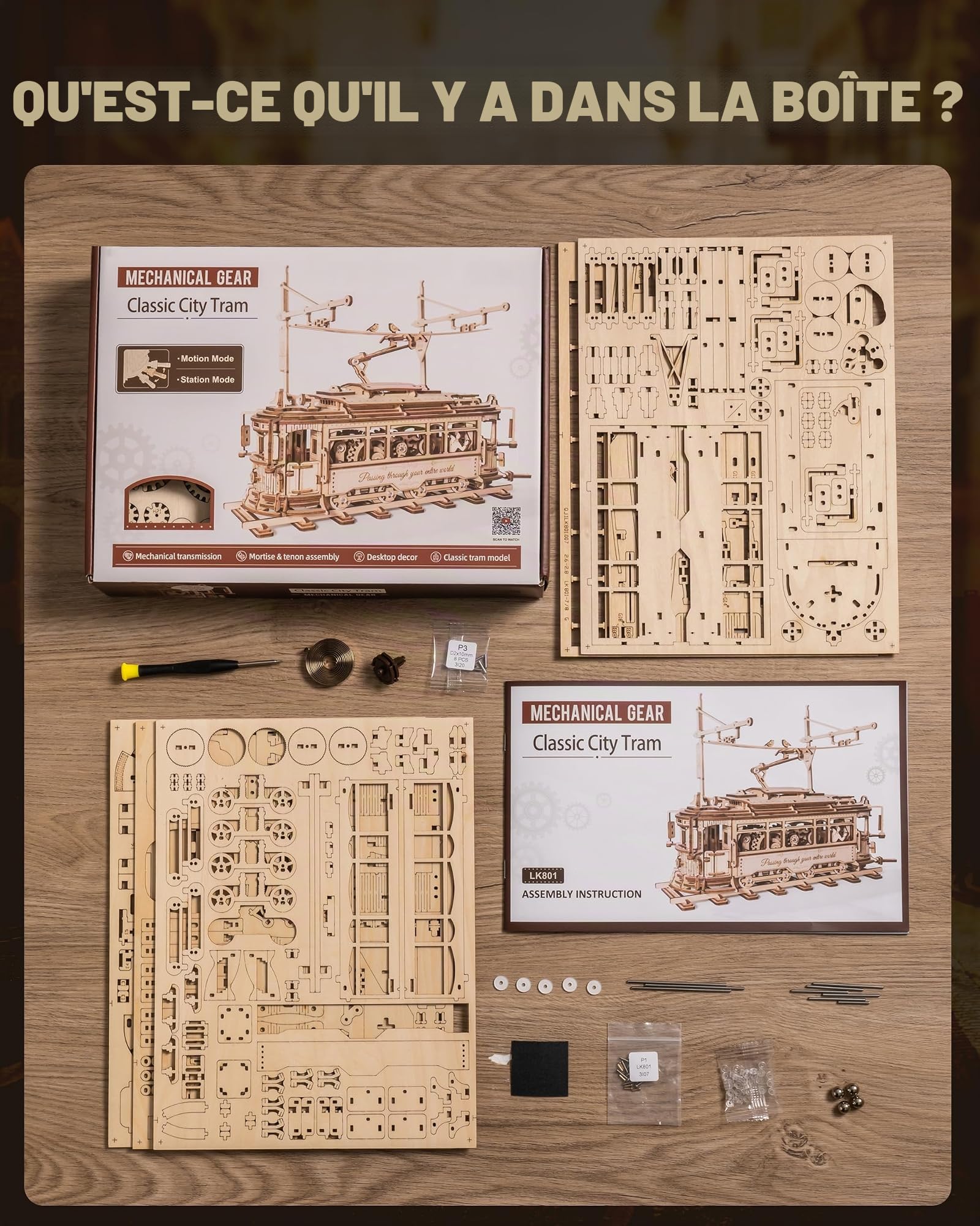 ROBOTIME Puzzle 3D en Bois pour Adultes - Tramway Classique de la Ville, Kit de Maquette d'engrenage de Construction, Décoration Exquise Cadeaux