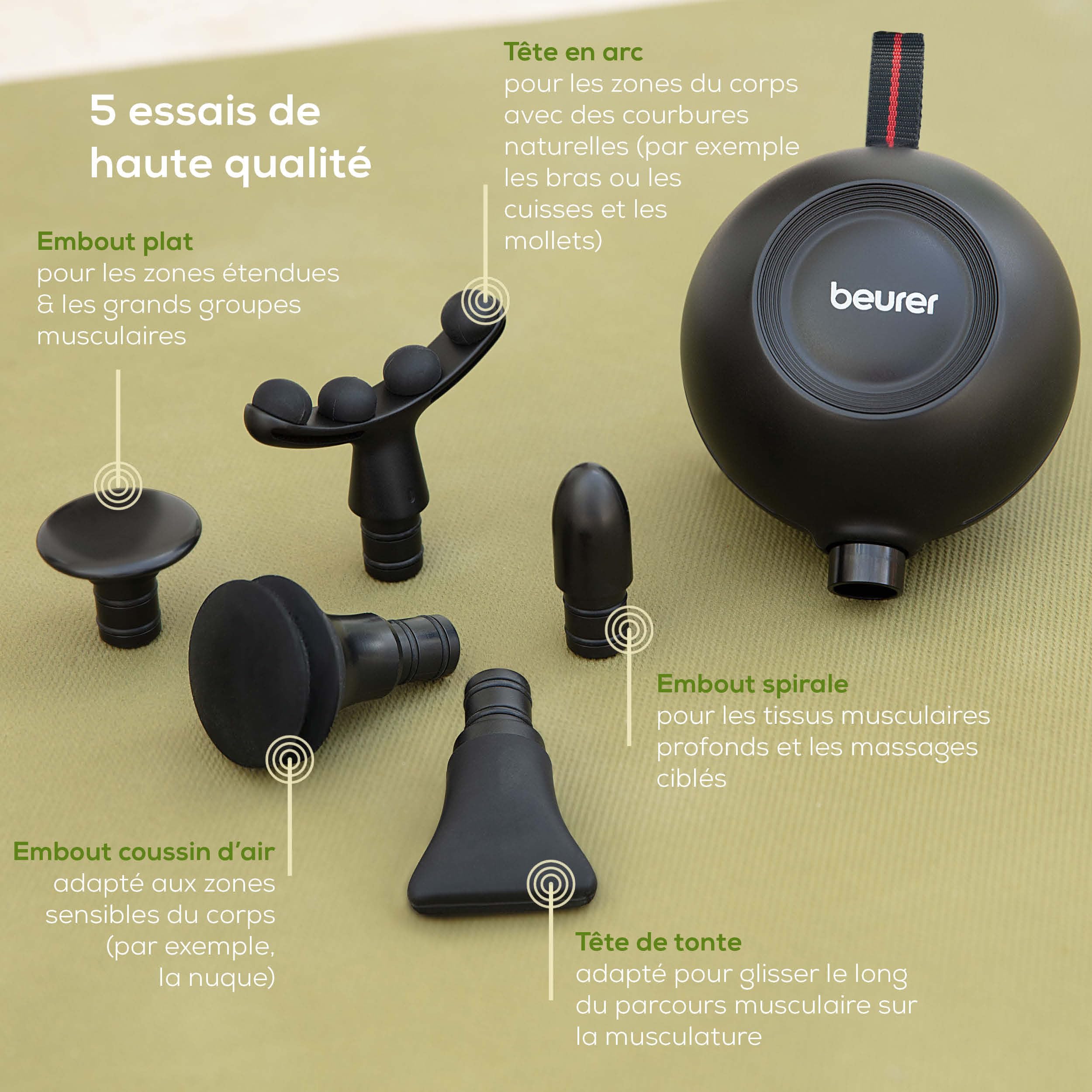 Beurer MG 101 SensorBoost Pistolet de massage, design ergonomique, massage silencieux et puissant des points de déclenchement pour la relaxation et la régénération, avec capteur de pression, 5 embouts
