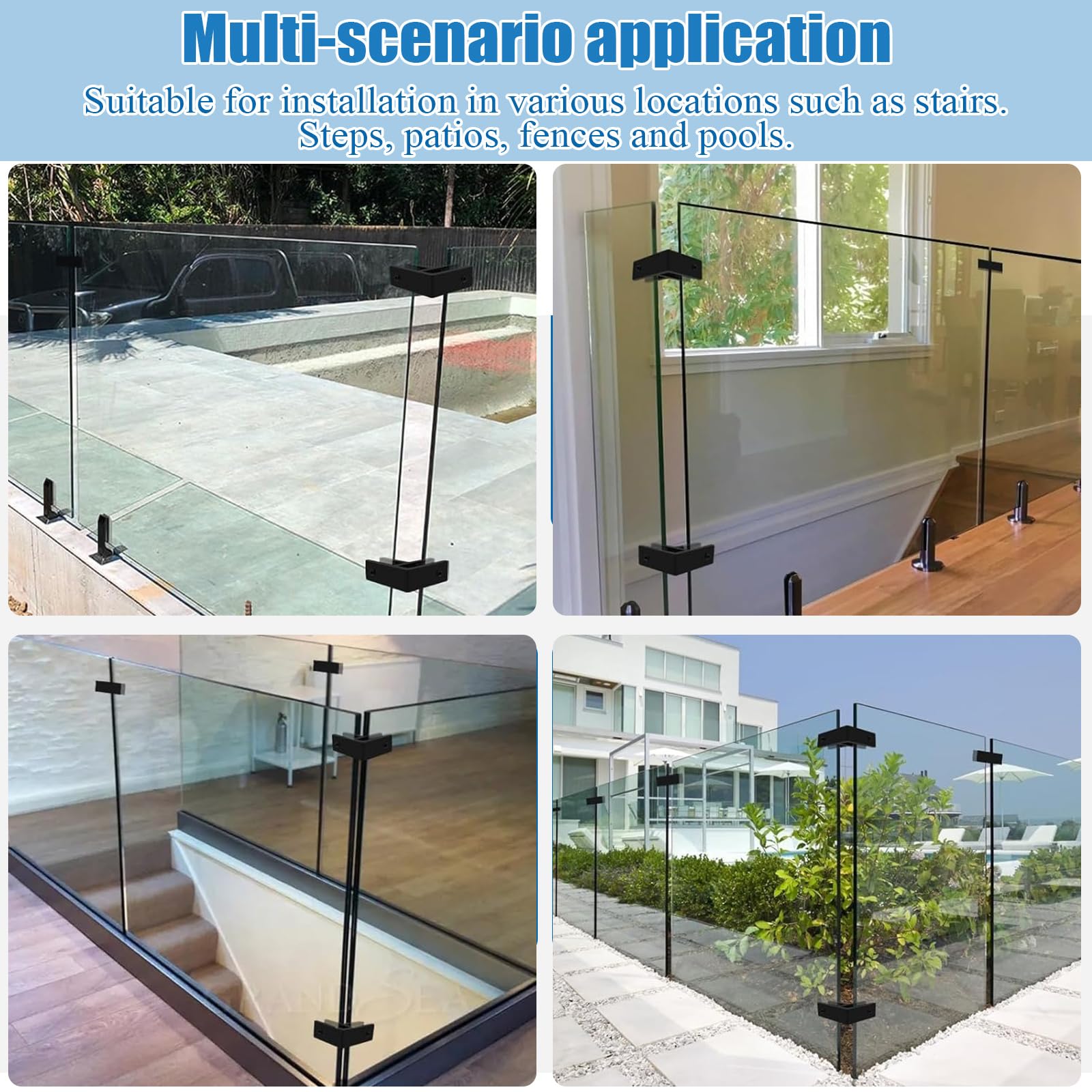 8 Soportes de Acero Inoxidable 304 para Vidrio Templado de 10-20 mm, Clip de Vidrio a Vidrio de Doble Cara para barandilla, para hogar/Parque/Centro Comercial/Piscina, Abrazadera d