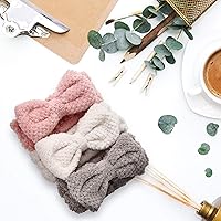 Vista 5 de DOOBO Paquete de 3 diademas de spa de microfibra con pajarita para mujer, para lavar la cara, blanco, gris, rosa
