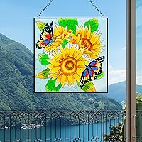 Vista 5 de Colgantes de ventana de girasol y mariposa, panel de cristal de 11 pulgadas con cadena para colgar en la ventana, regalos para amantes