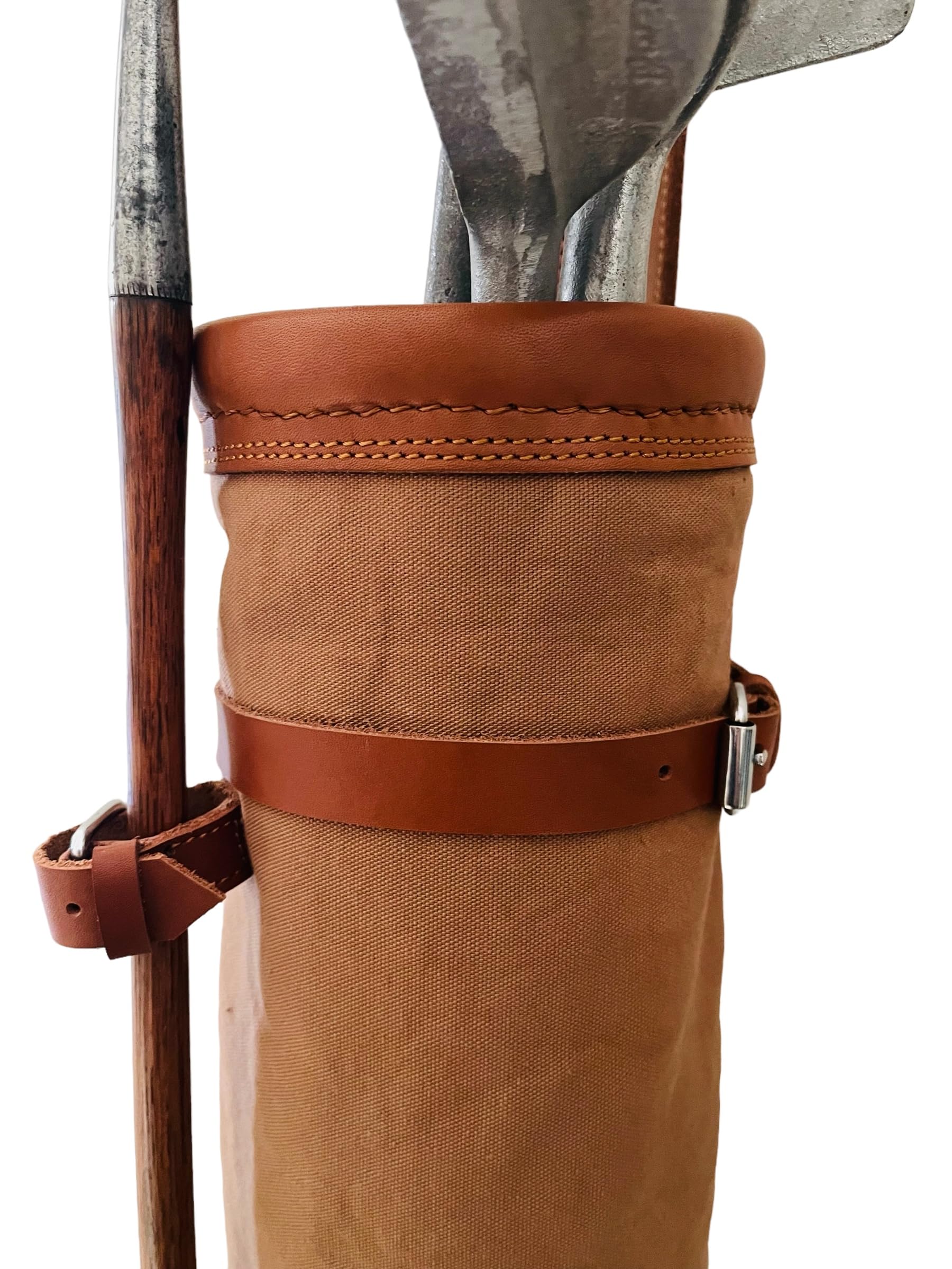 Geoffrey | Vintage TAN Canvas & TAN Leather Golf Club Carrying Bag with 2 Pockets | Retro - Bag only (Tan)