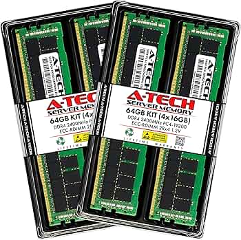 A-Tech 64GB Kit (4x16GB) DDR4 2400MHz PC4-19200 ECC RDIMM 2Rx4