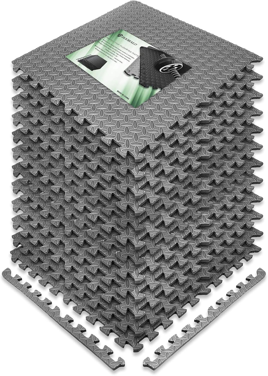 DOOHALO Puzzle Exercise Mat, Home Gym Mat EVA Interlocking Foam Floor Tiles for Workout Equipment and Play Areas Black Grey, 24 in x 24 in x ½ in – 12 Tiles 48 Sq Ft