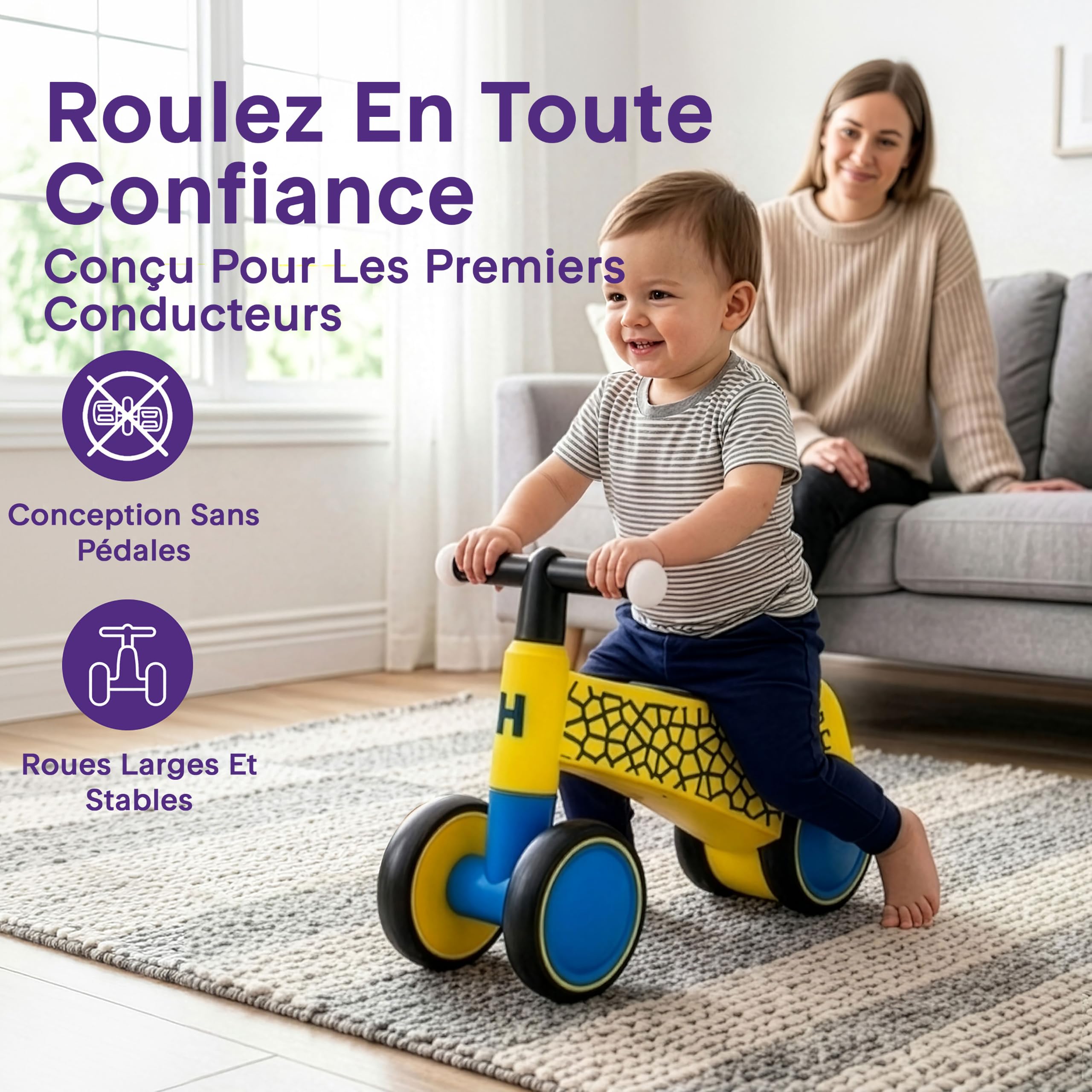 Hurtle Draisienne Bébé 4 Roues LED | 18–36 Mois | Vélo Équilibre 2 Ans Item Highlights: Guidon LED interactif, Stabilité 4 Roues, Rotation 135°, Siège rembourré, Charge 25 kg