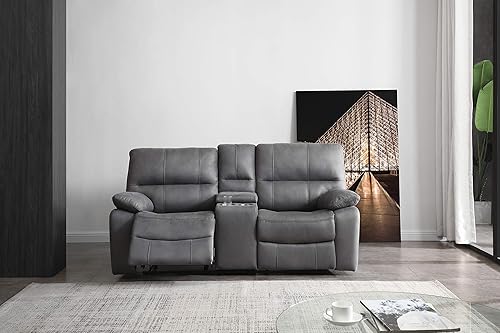 Miniatura 27 de Betsy Furniture Juego de sofá reclinable de microfibra para sala de estar 8007 (gris, sofá+sofá biplaza) Gris,Gris-oscuro,Beige Bronceado,gris