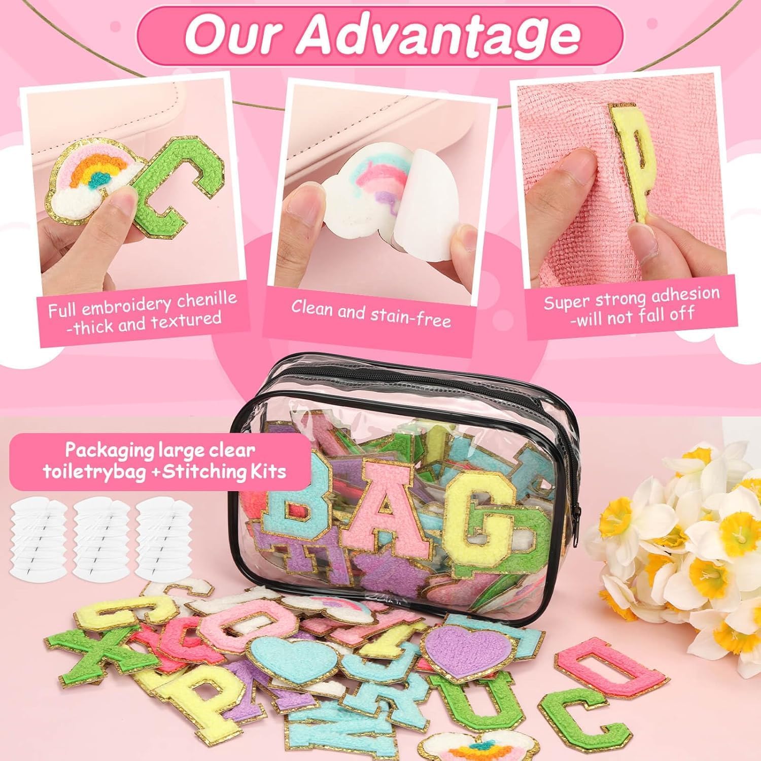 106 PCS Chenille Letter Patches Sticker, Self Adhesive Chenille Patches for Clothing, Varsity Letters Iron on Letters Patches for Hats Backpacks Bags