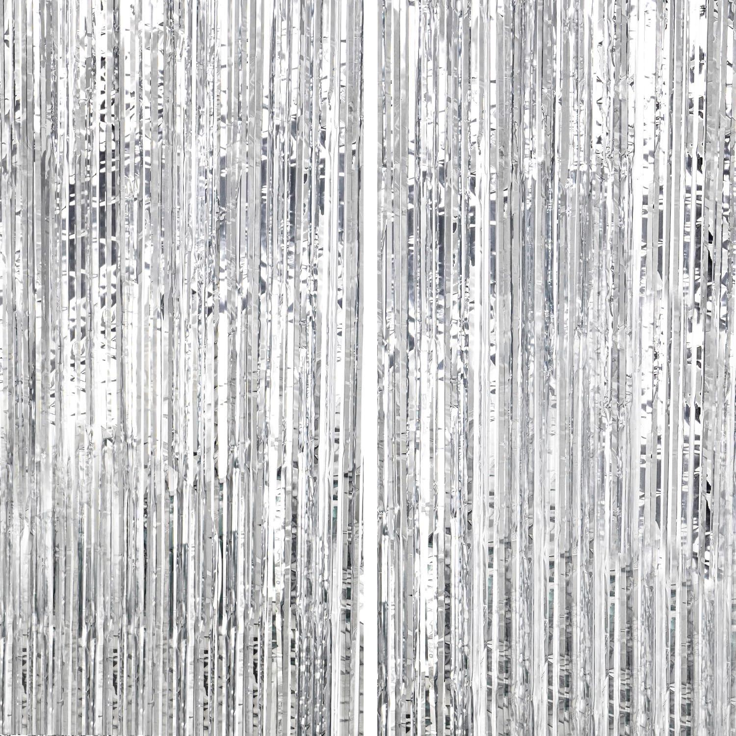 DECOCKRAT 2 Pack Foil Fringe Backdrop - Silver Shiny Tinsel Curtains for Party Decoration/Photo Booth Props - 3.3x6.6 FT Metallic Foil Backdrop for