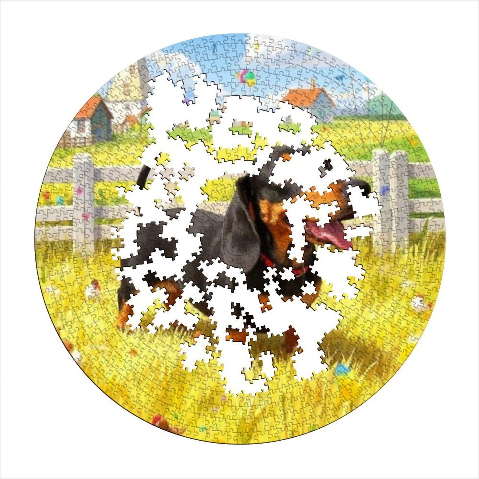 Puzzle De 1000 Piezas Para Adultos – Teckel En Valle Nublado – 38x26 Cm – Arte Decorativo Y Regalo Original