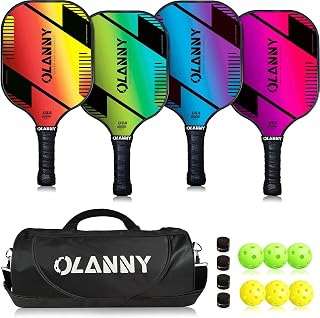 OLANNY Graphite Pickleball Paddles Set of 4 - Premium Fiber Face, Honeycomb Core, Balls, Grips & Bag for All Levels
