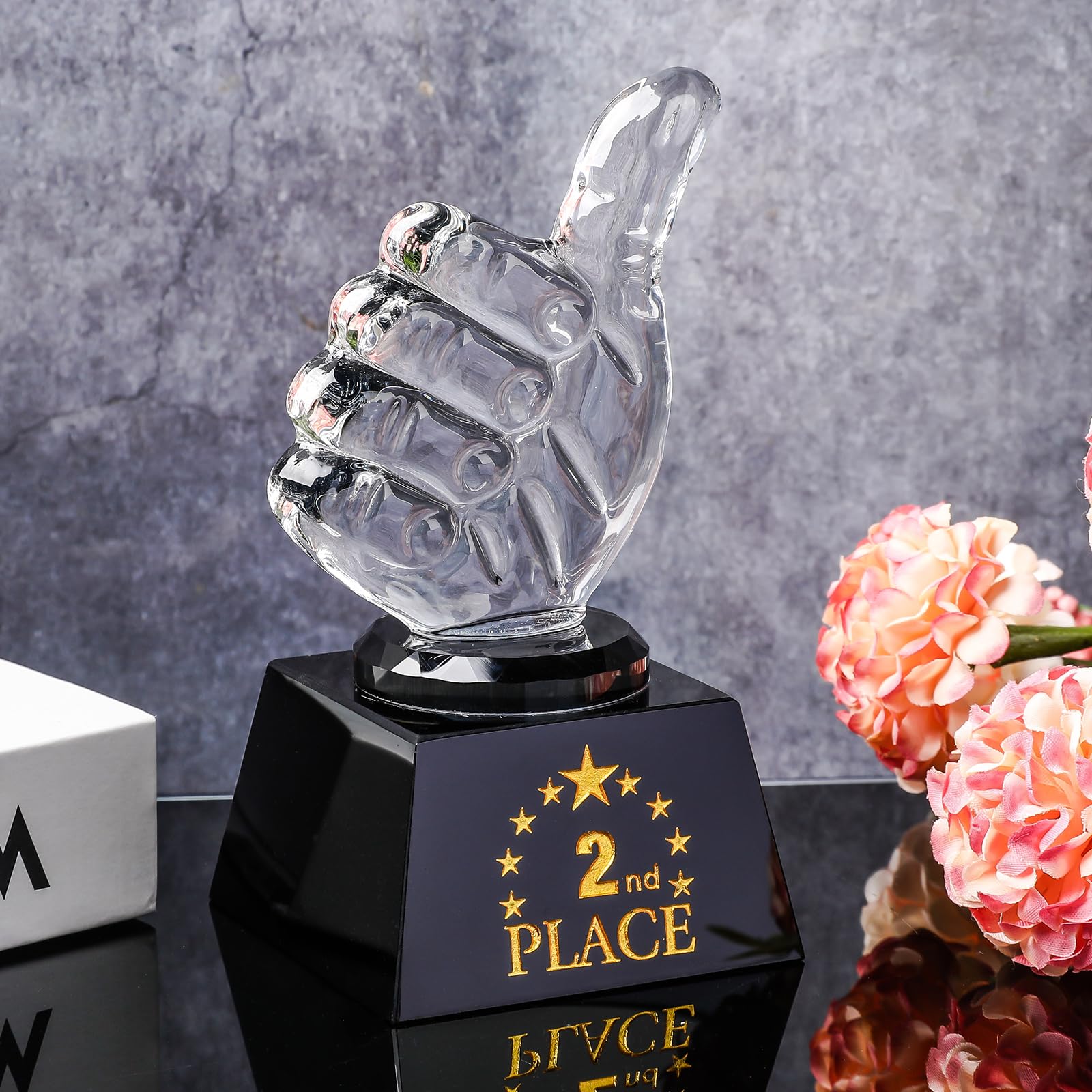 LONGWIN Juego de trofeos ganadores de cristal con pulgares arriba, trofeos para adultos, premio de trofeo para torneos deportivos, concursos de espectáculos de talentos