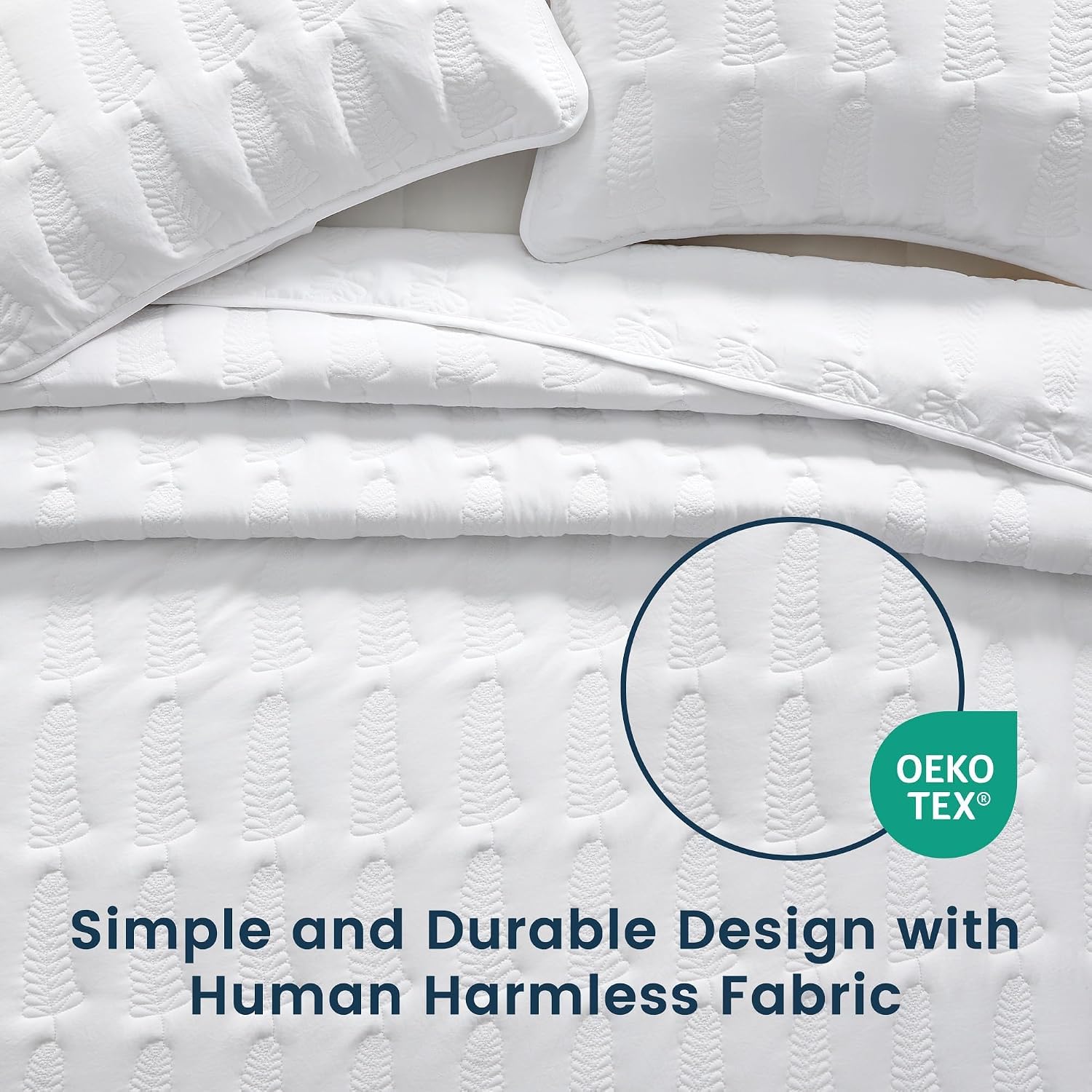 SLEEP ZONE Embossed Leaf Quilt Sets, King Size Bedspread Bed Coverlets for All Season Lightweight Quilts with 2 Pillow Shams 106x96 inch, Bright White