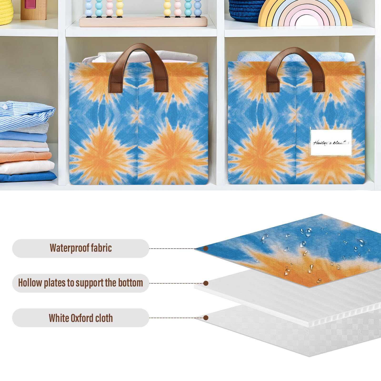 Niebieski pomarańczowy tie-dye duże pudełka do przechowywania kosze składane pojemniki do przechowywania z uchwytami sześcianowe pojemniki do przechowywania ubrań do szafy organizer na