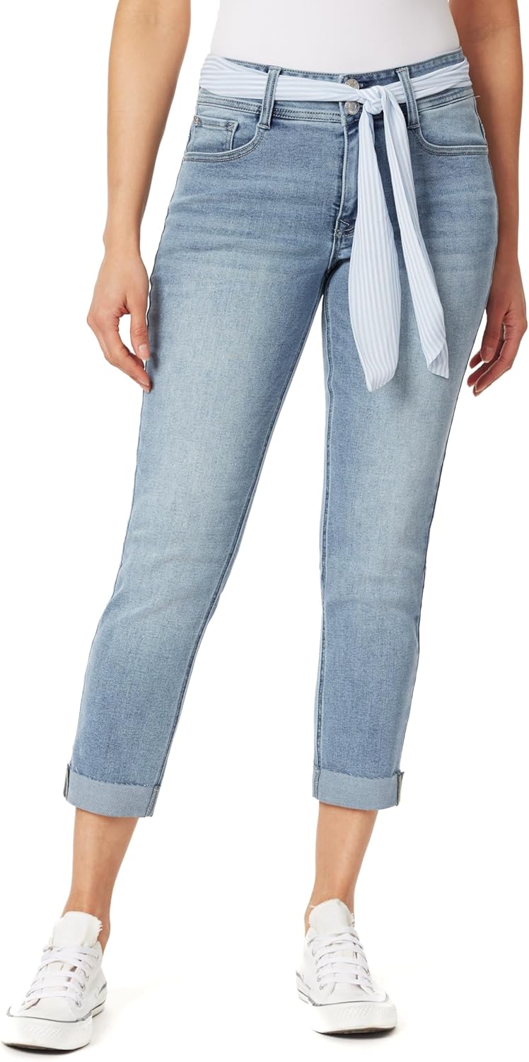 Angels Forever Young Everflex Curvy Convertible 27.5" Inseam Mid-Rise Belted Skinny Jeans for Women