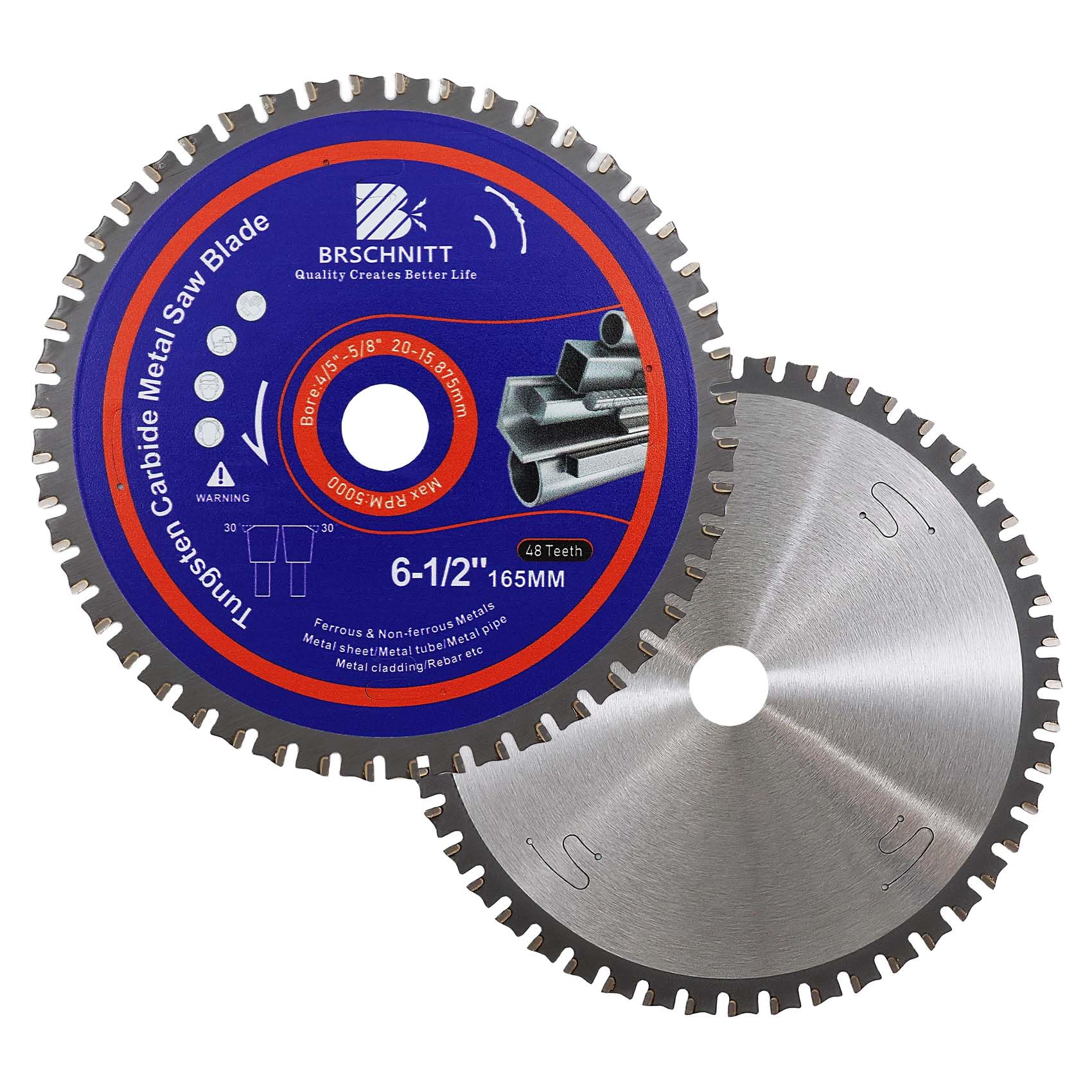 165MM Metal Cutting Circular Saw Blade - BRSCHNITT 2pcs Tungsten Carbide Tipped TCT Saw Blades for Steel, Nickel, Titanium, Ferrous Metals, Steel Pipe(48T Arbor:20MM-15.875MM) — image 1
