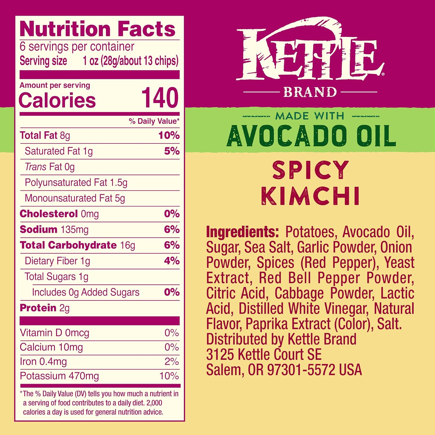 Kettle Brand Made with Avocado Oil Spicy Kimchi Potato Chips, 6 Oz Bag (Pack of 4) image 2