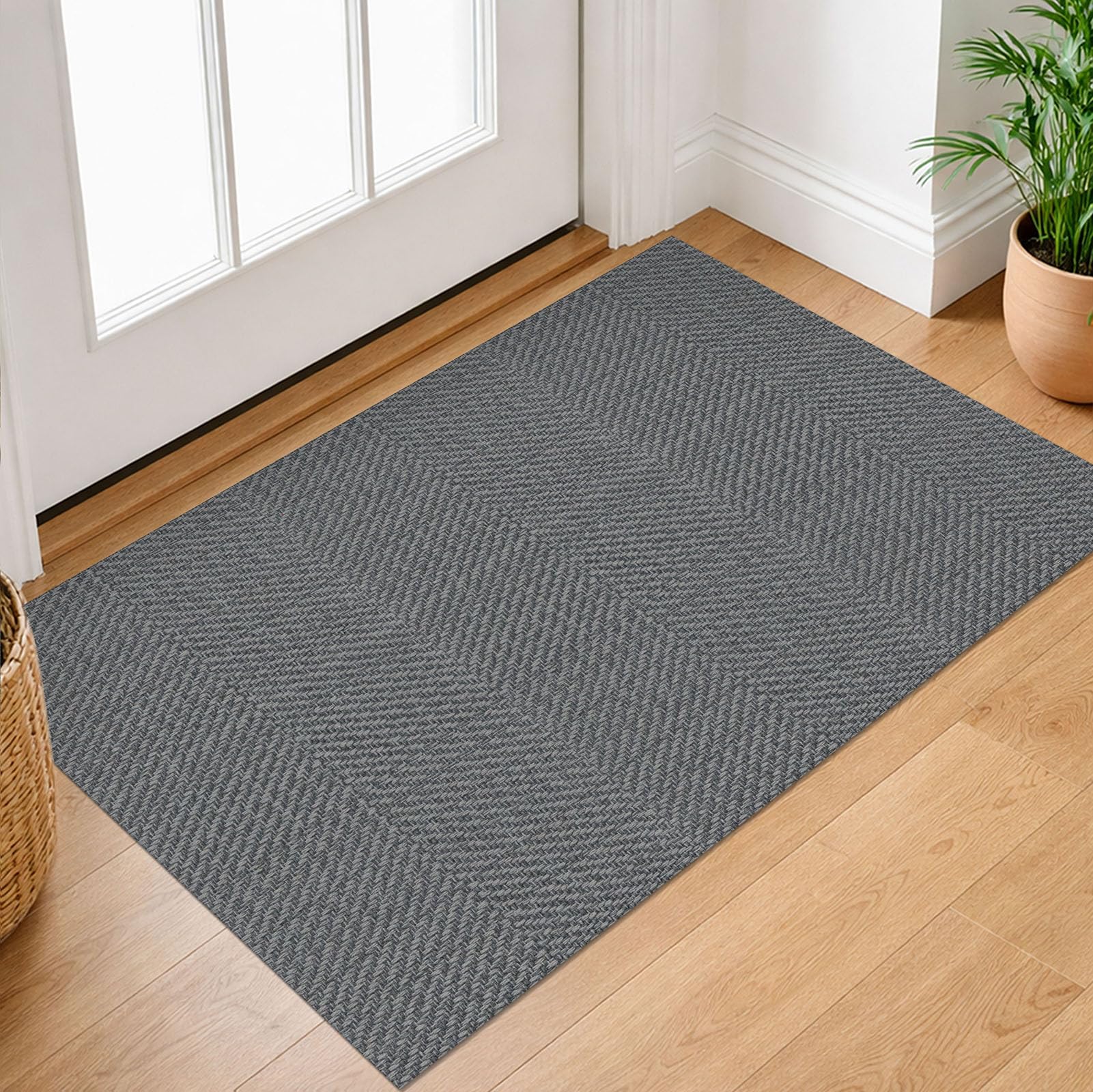 IOHOUZE Small Area Rug 2x3 Washable Woven Rugs for Entryway Non Slip Rubber Backed Front Door Rugs Indoor Doormat Throw Rug Floor Carpet for Entrance Kitchen, Charcoal/Dark Grey