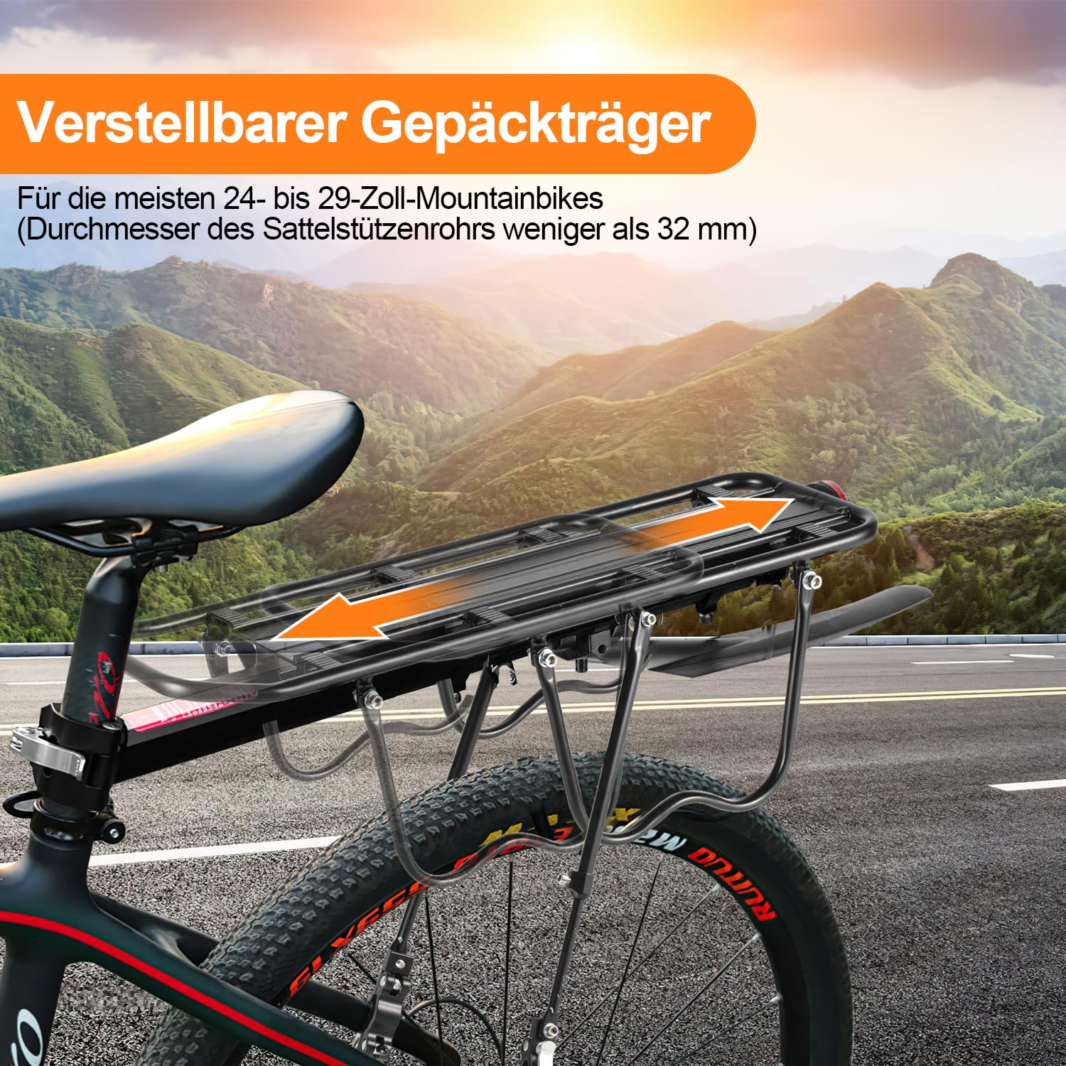 Herrselsam Fahrrad Gepäckträger Mountainbike Gepäckträger mit Reflektor und Schutzblech, Aluminiumlegierung Fahrradgepäckträger für 24-29 Zoll Rennrad, MTB, Mountainbike, Maximale 50 kg