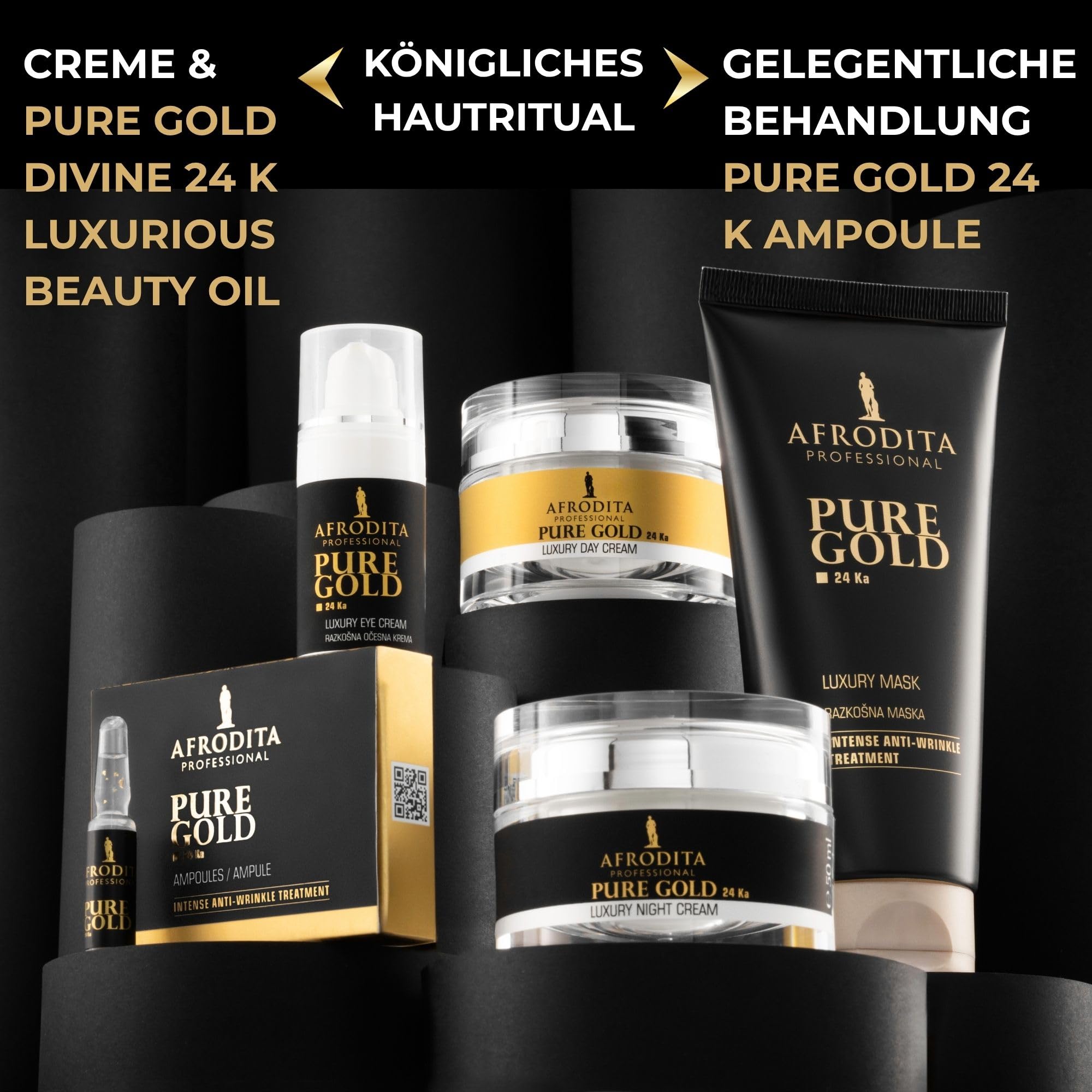 Afrodita Professional Pure Gold 24K Luxus Tagescreme, Anti-Aging Gesichtscreme für Damen, intensive Feuchtigkeit & Straffung für reife normale bis trockene Haut, vegan, 50 ml