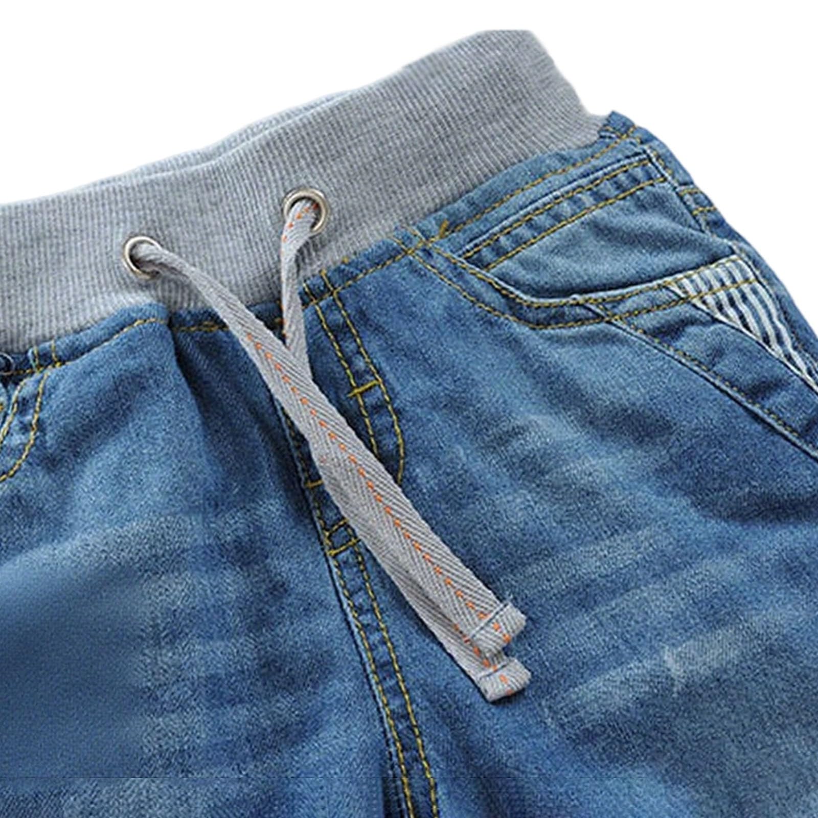 Genérico Pantalones Deportivos Niño Pantalones Vaqueros Rectos Lavados de Cintura Media Elásticos para Niño Pequeño Diseño con Bolsillos y Dobladillo a
