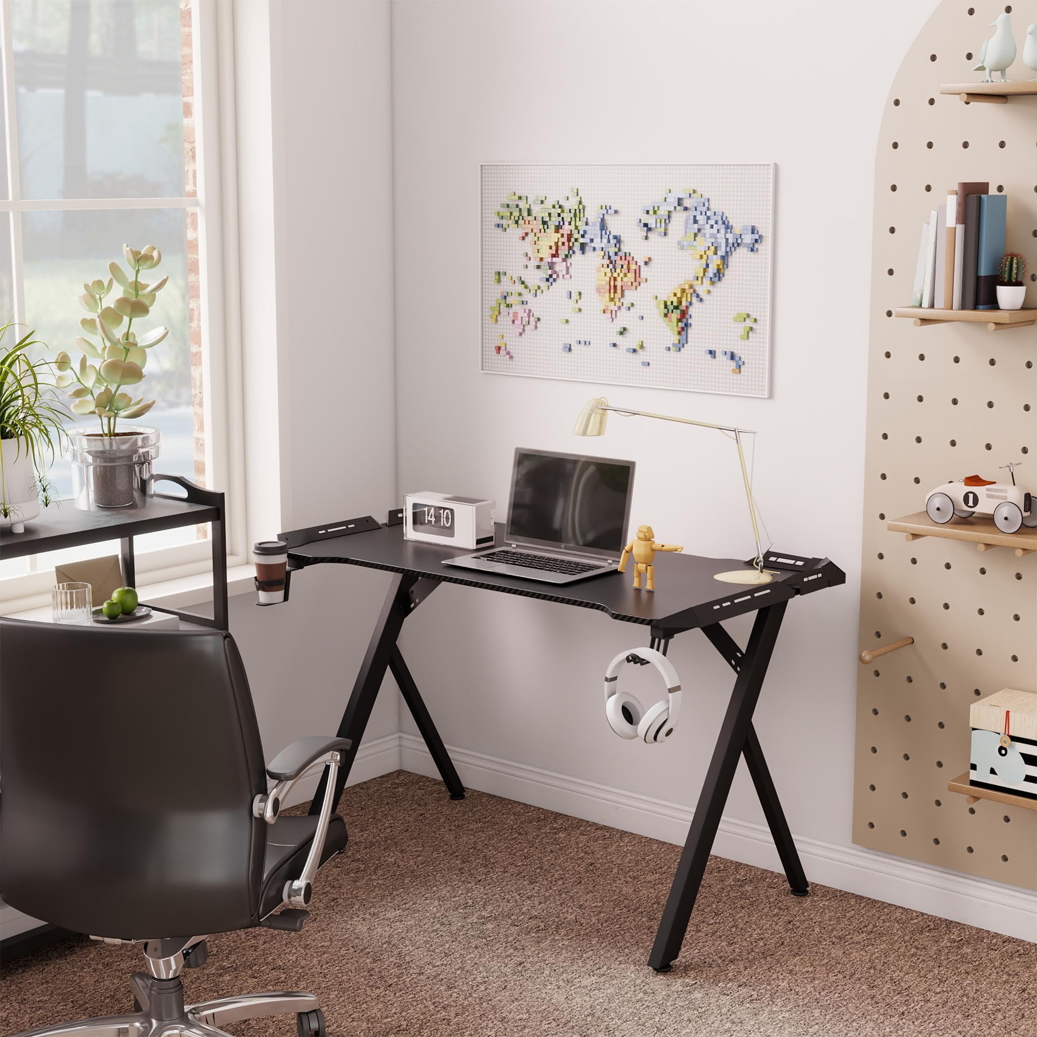 Suusolny Led-gamingbureau met koolstofvezelcoating, ergonomische computertafel met RGB-verlichting, gamingtafel met Y-vormige tafelpoten, pc- tafel met hoofdtelefoonhouder, zwart, 120 x 60 x 75 cm Suusolny Led-gamingbureau met koolstofvezelcoating, ergonomische computertafel met RGB-verlichting, gamingtafel met Y-vormige tafelpoten, pc- tafel met hoofdtelefoonhouder, zwart, 120 x 60 x 75 cm
