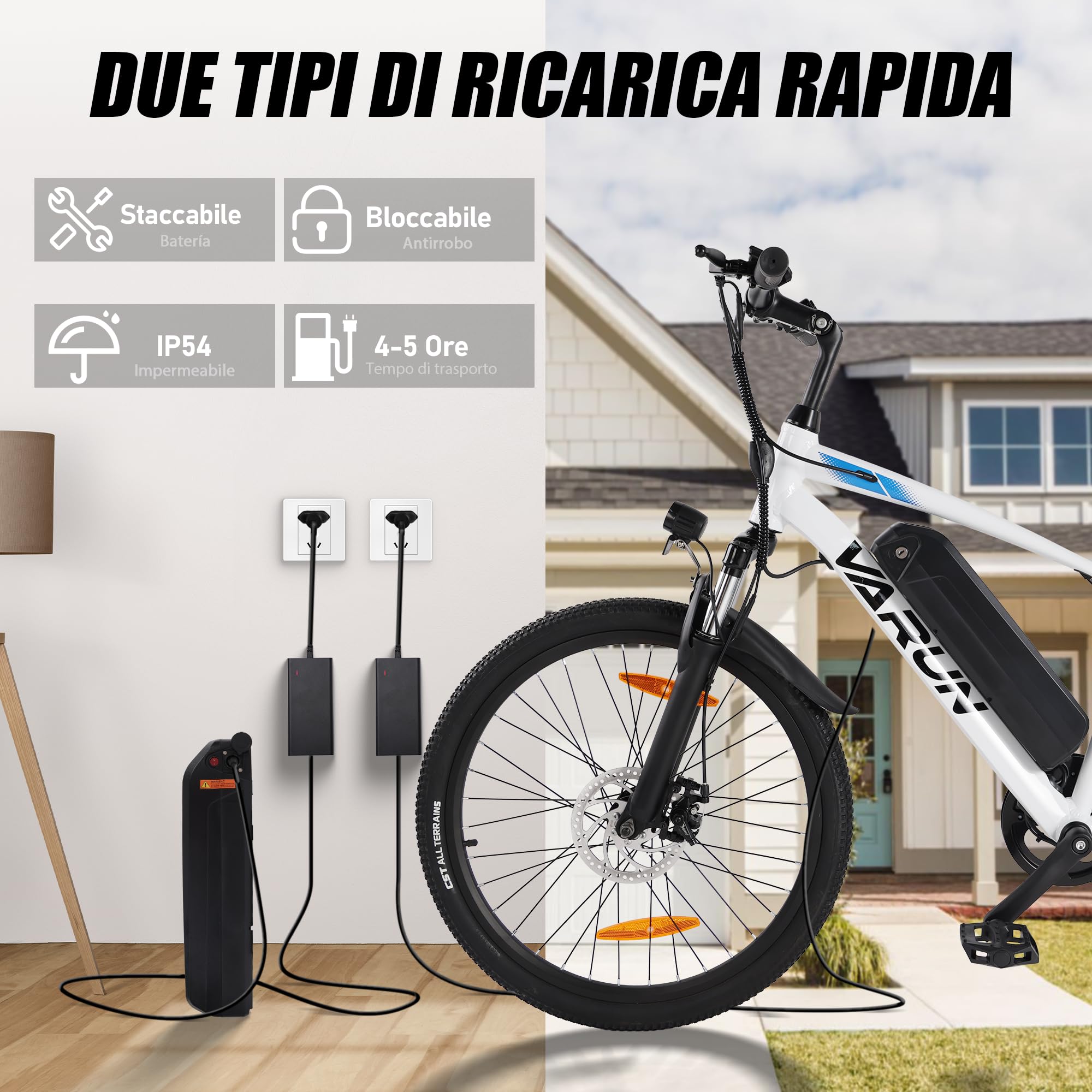 VARUN Bici Elettrica, 24''/26''/27.5'' Bicicletta Elettrica con Batteria Rimovibile 48V/36V, Fino a 100km, Motore 250W, Bici Elettrica Uomo/Donna con 21/1 Velocità, 4 Modalità Mountain Bike Elettrica