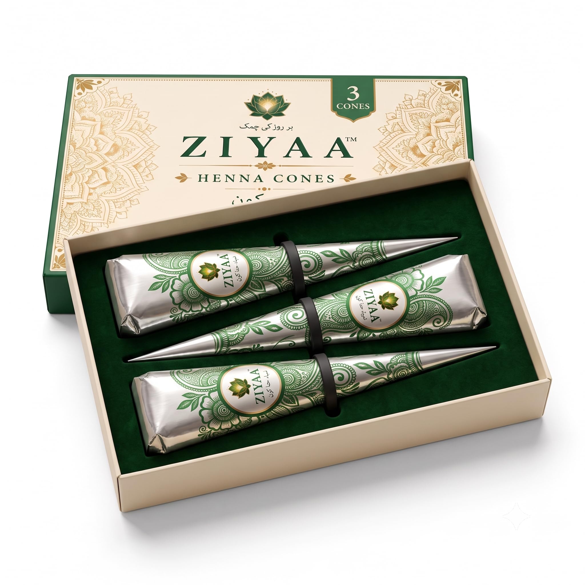 Henna Cones By Ziyaa, Natural Dark Reddish Brown, Hair Dye Pack of 3x30gms