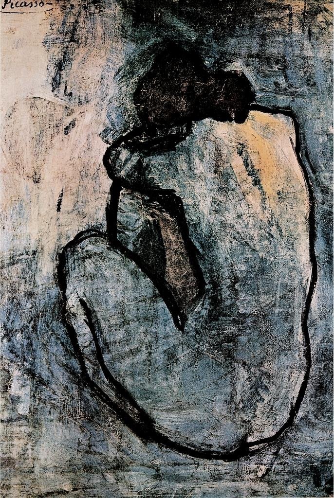 Pablo Picasso Blue Nude 1902 Painting Fine Art Artwork Artist In Mourning Somber Impressionist Painting Cool Wall Art Print Poster 16x24