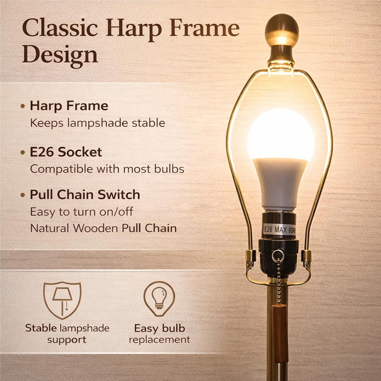 Mid Century Tripod Floor Lamp with Solid Wood Legs, Modern Wooden Floor Lamp with Linen Shade & Pull Chain, Tall Standing Lamp for Living Room Bedroom Reading Corner Home Office, 12W LED Bulb Included