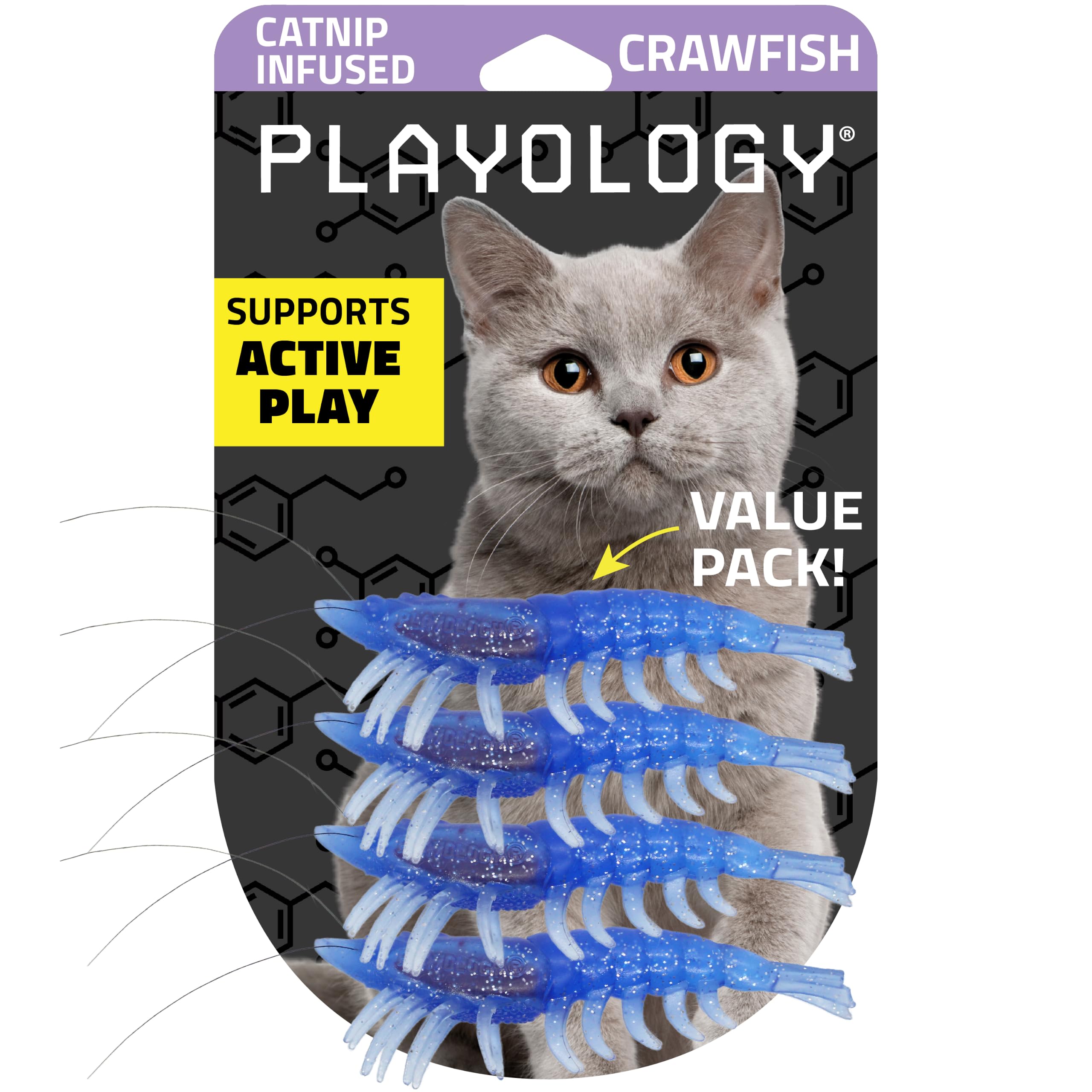 Playology Katzenspielzeug | Katzenminze-Spielzeug Crawfish für Wohnungskatzen, 4er-Set | Spielzeug aus ungiftigen Materialien