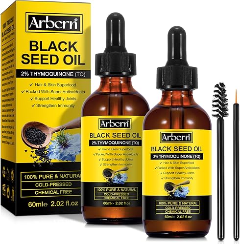 Paquete de 2 aceite de semilla negra orgánico prensado en frío, 100% puro y natural, aceite de semilla negra, botella de vidrio prensado en frío,