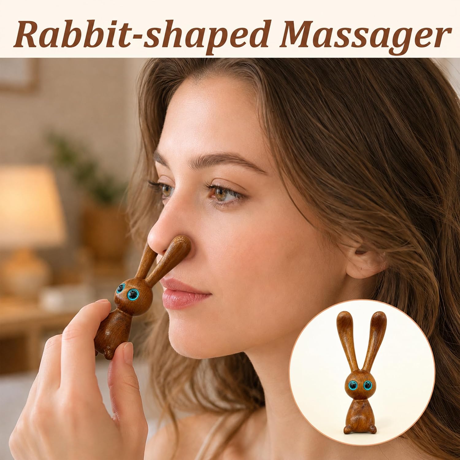 Sandalwood Gua Sha Facial Tool with Cooling Beads, Rabbit Shaped Facial Reflexology Massager for Jawline Lifting, U-Shaped Eye Massager Tool for Puffiness, Morning Skincare Gifts for Women, 2Pcs Set