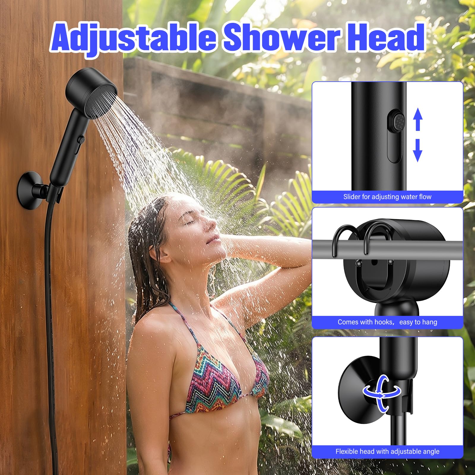 Rsaoty Tragbare Campingdusche Akku 4000 mAh, Campingdusche mit Pumpe, Tragbare Duschen Camping Dusche mit Duschkopf und Schlauch, IPX8 Wasserdicht, Ideal für Wandern, Reisen, Autowäsche