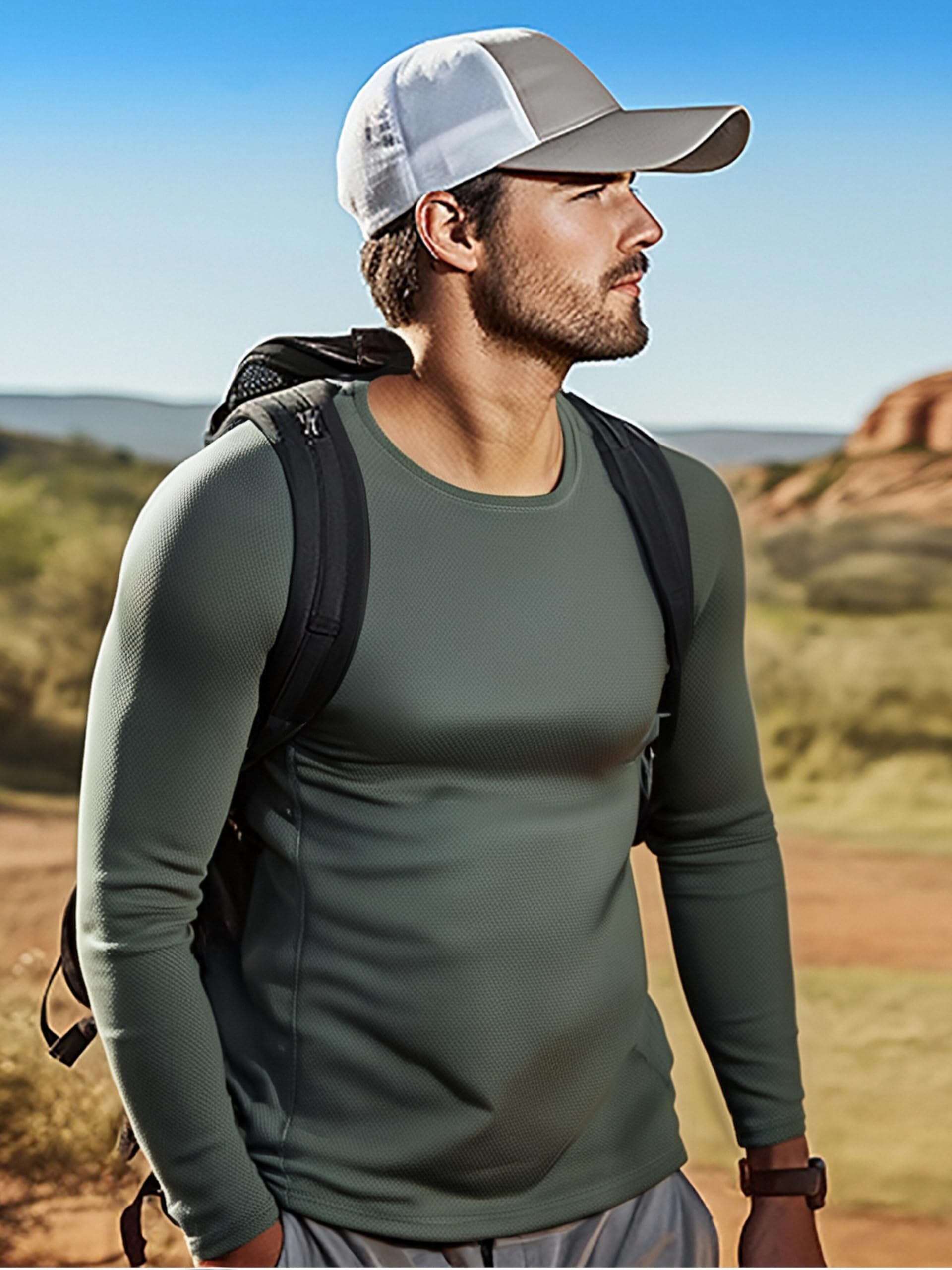 Men's Compression Long Sleeve Base Layer Shirt Quick Dry Moisture Wicking Athletic Fit Performance Top for Gym Fitness